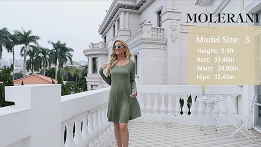MOLERANI Women's Casual Swing Simple T-shirt Loose Dress, XX-Large, long  Sleeve Army Green at Amazon Women's Clothing store