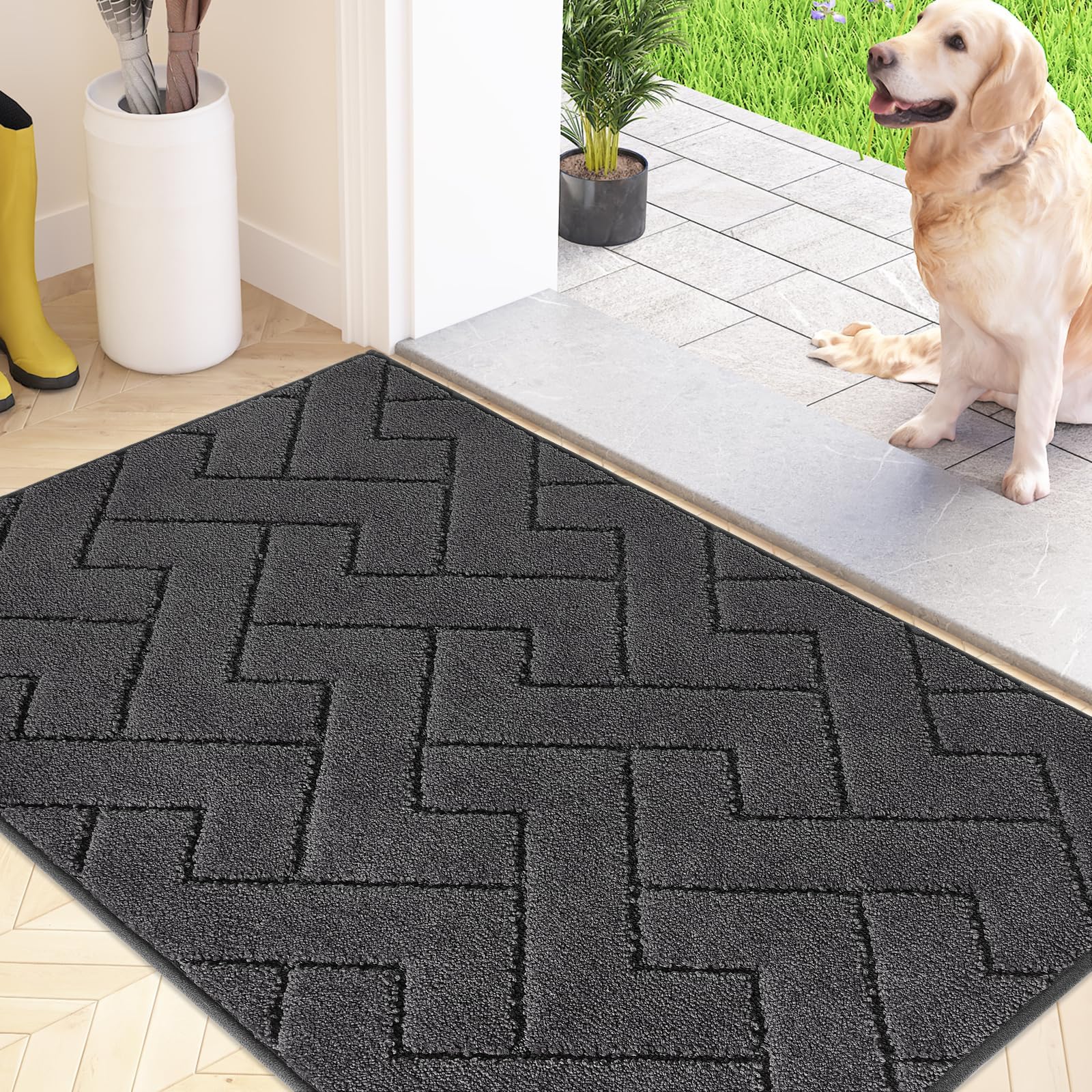 – FCSDETAIL Dirt Trapper Indoor Door Mat 60 x 90 cm, Machine Washable Entrance Rug, Super Absorbent Dog Doormat, Non-slip Inside Floor Mat for Entryway, Muddy Shoes & Paws