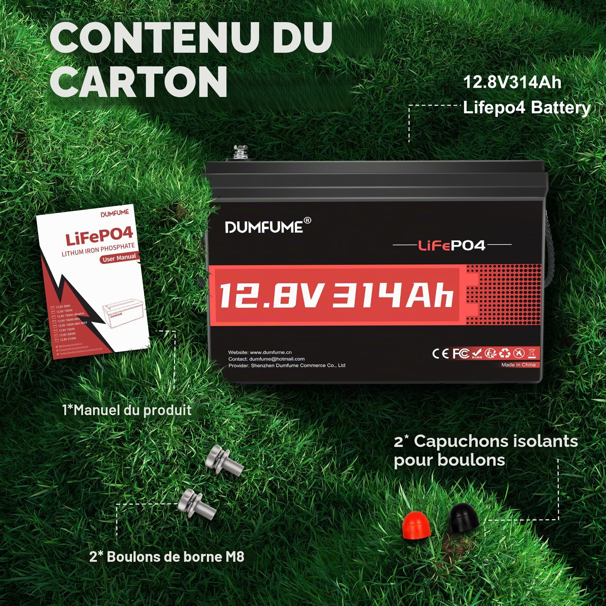 Batterie Lithium 12V 314Ah (300Ah) LiFePO4, 4,01 kWh BMS 200A | 15000 Cycles, Batterie LiFePO4 avec Protection Basse Température, Parfaite pour Camping-car, Solaire, Hors réseau