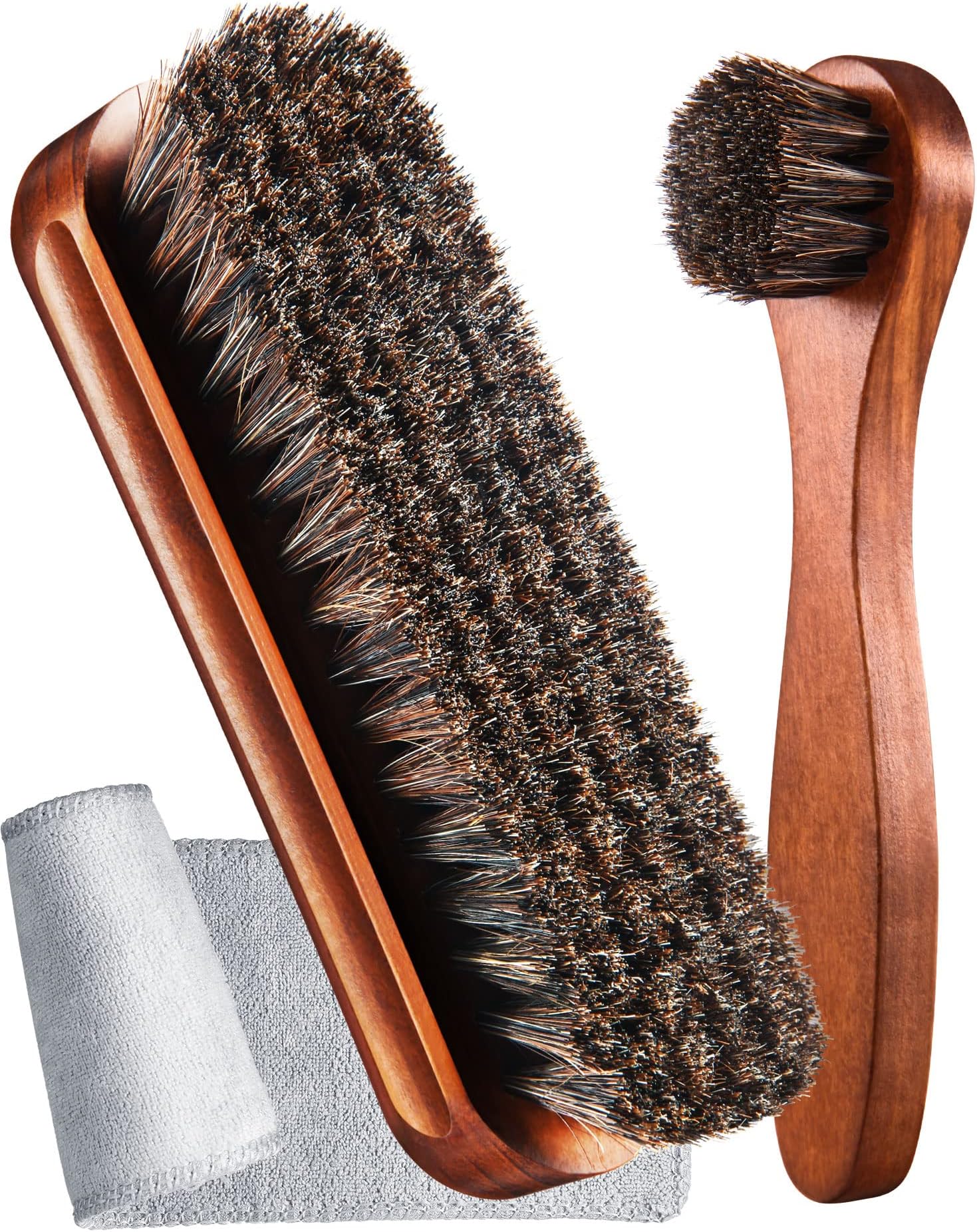 3 Pieces Horsehair Shine Shoes Brush kit Polish Dauber Applicators (F)
