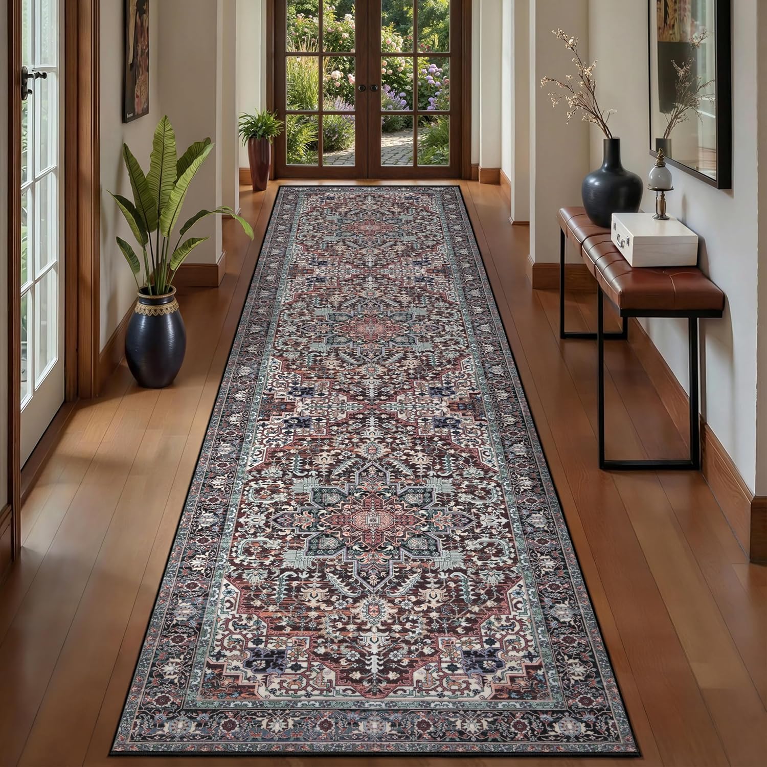 SERISSA 2x10 and 5x7 Washable Non-Slip Area Rug, Soft Low-Pile Vintage Indoor Carpet