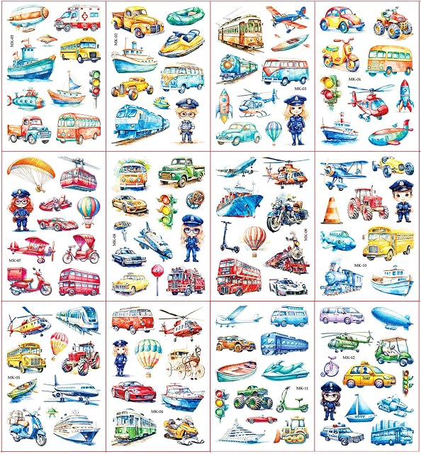Foto 2 de 6 de Coches Tatuajes Temporales Niños, 12 Hojas Coches Purpurina Tatuaje Falsos