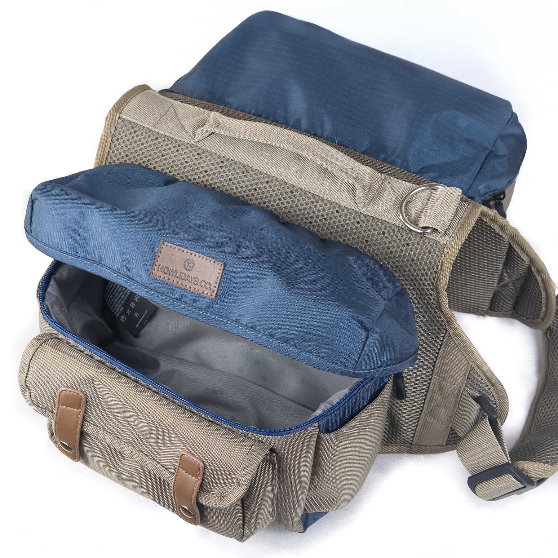 Arnés de mochila de senderismo para perros medianos y grandes, bolsa de sillín duradera con asa, compartimentos de almacenamiento grandes y ajuste ajustable para aventuras al aire libre