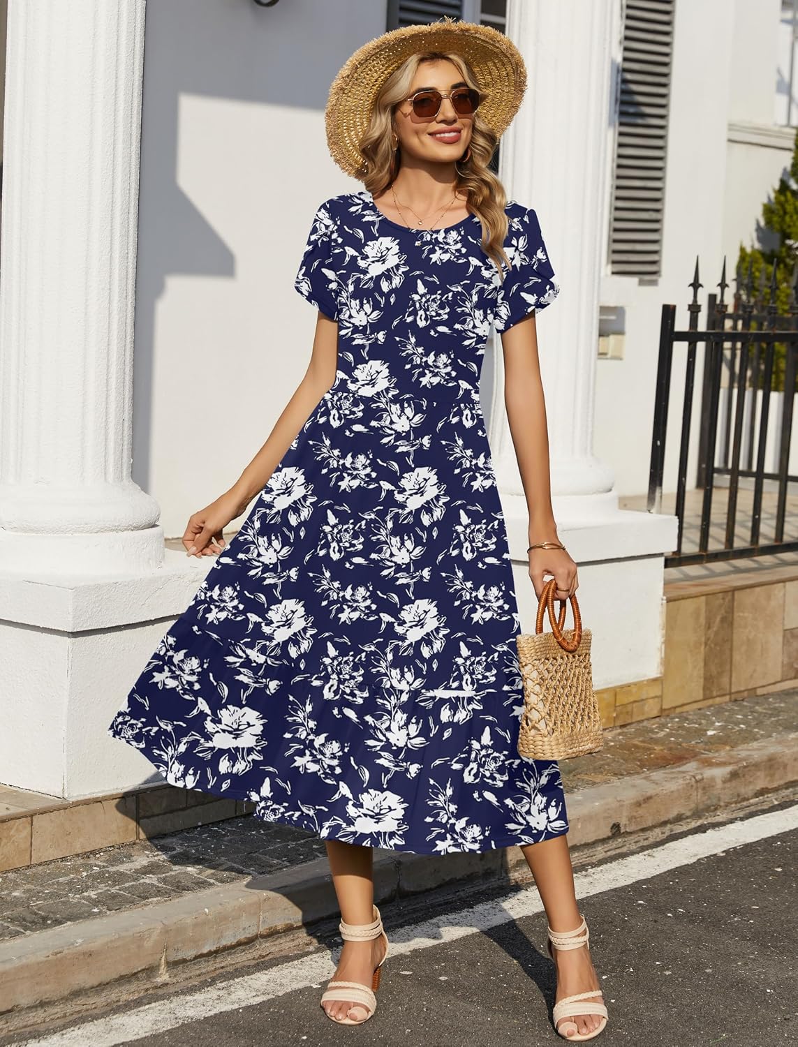 HOTOUCH Summer Dresses for Women 2026 Casual Midi Boho T Shirt Dress Ladies Sundress Aline Long Beach Vacation Clothes image 2
