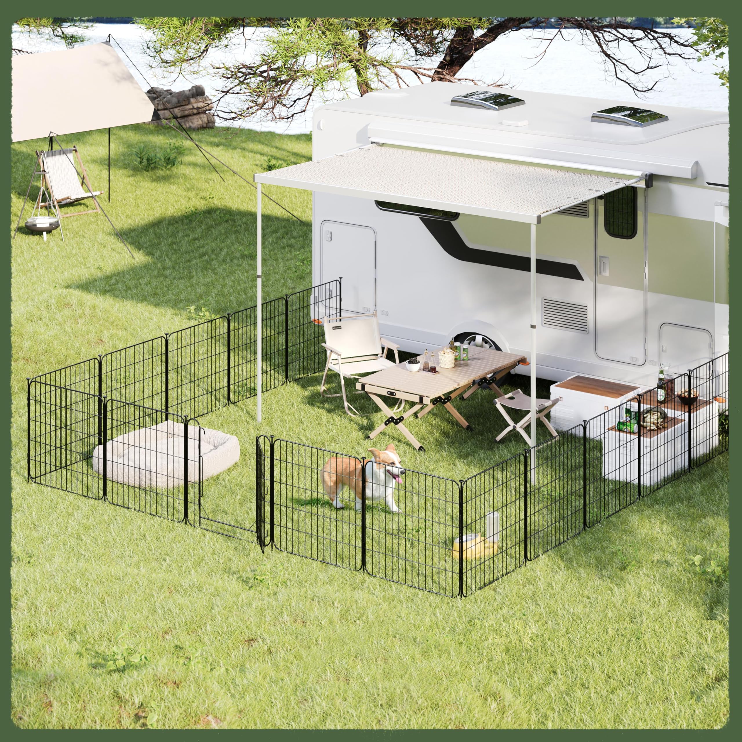 Yaheetech Welpenlaufstall 8-teilig 60 cm hoch, Laufstall mit Tür für Hunde Wohnung und Garten, DIY Hundepark für drinnen und draußen, Faltbares Welpenfreigehege Zaun Gitter