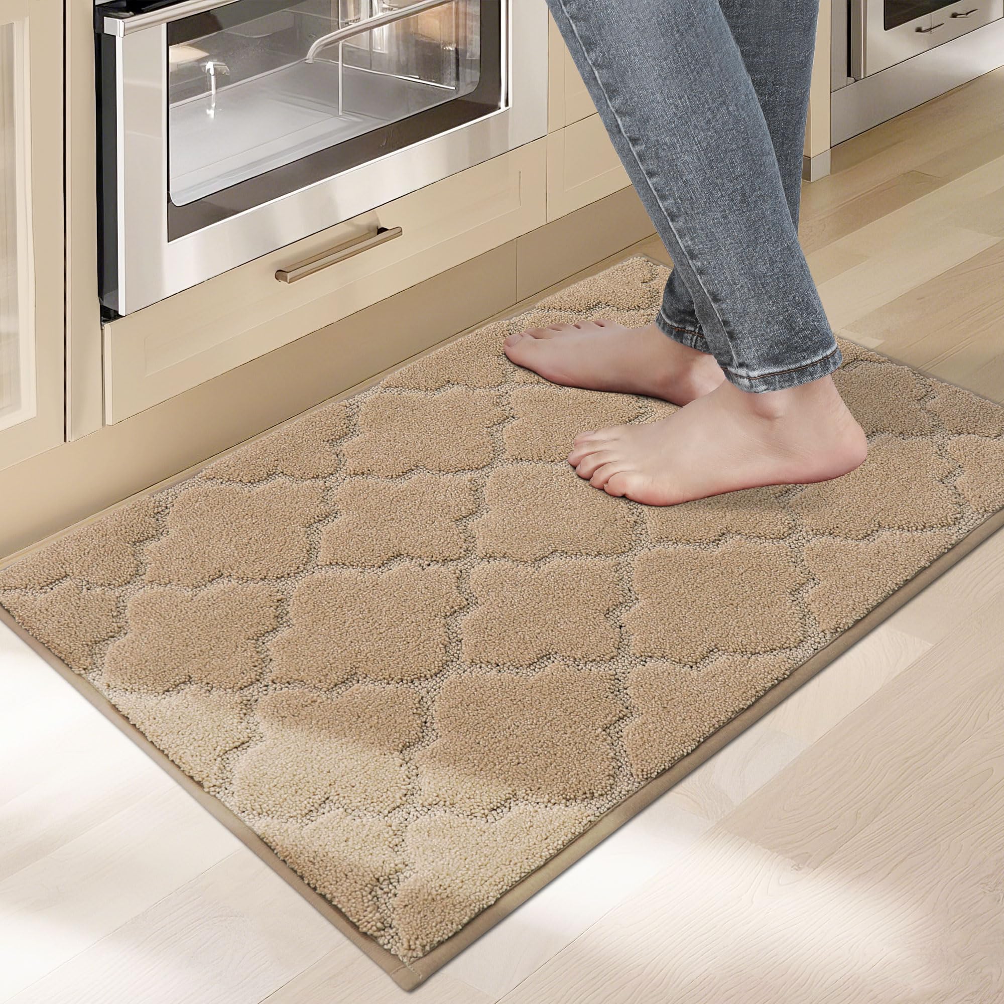 Alfombras de cocina lavables y absorbentes beige de 20 x 32 pulgadas