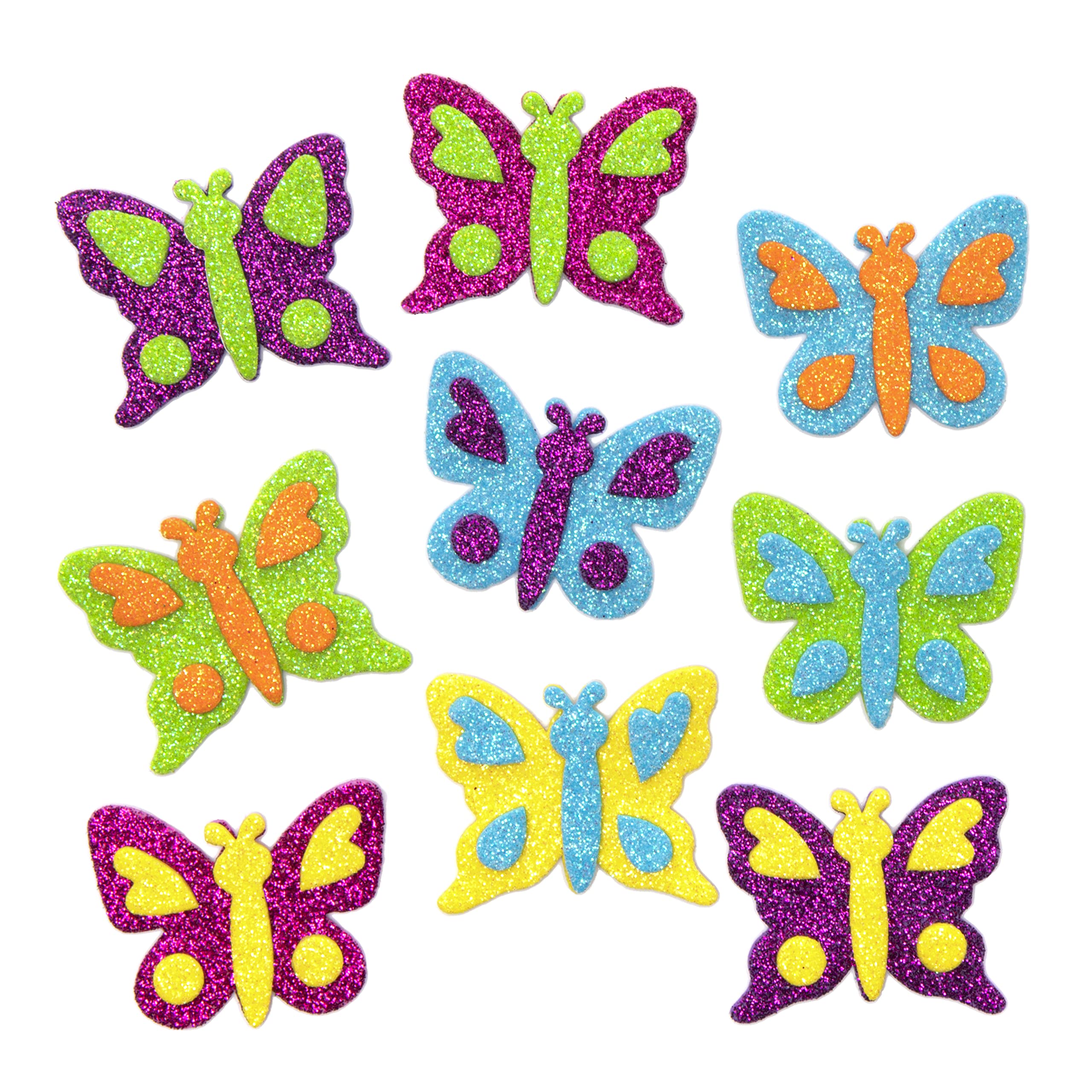 Baker Ross FE153 Butterfly Glitter Foam Stickers - Pack of 120, Kids Stickers, Ideal for Children's Arts and Crafts Projects, Great for Card Making and Scrapbook Supplies