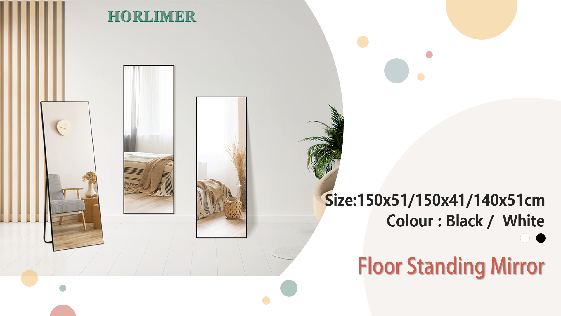 HORLIMER Grand Miroir sur Pied 150 x 41 cm - Cadre Blanc en PVC, Verre Trempé, Support Stable en Fer avec Patins Anti-Dérapants - Idéal pour Chambre, Salon, Vestiaire