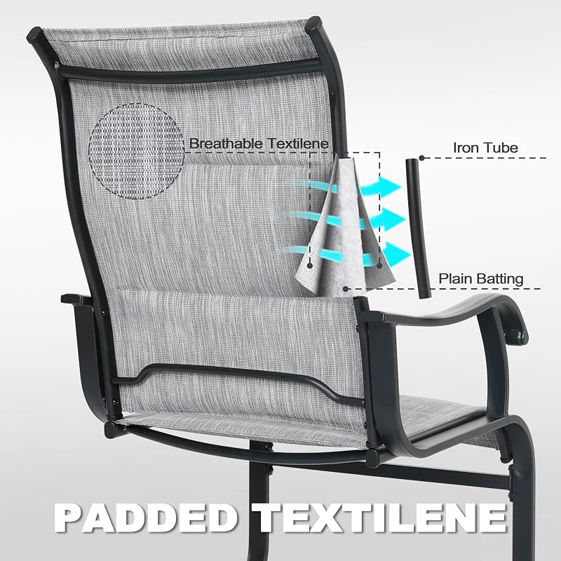 NUU GARDEN Set of 2 Patio Dining Chairs All Weather Outdoor Padded Textilene Chairs with High Back and Spring Motion Design Breathable Outdoor Dining Chairs for Deck Lawn Backyard Grey image 5