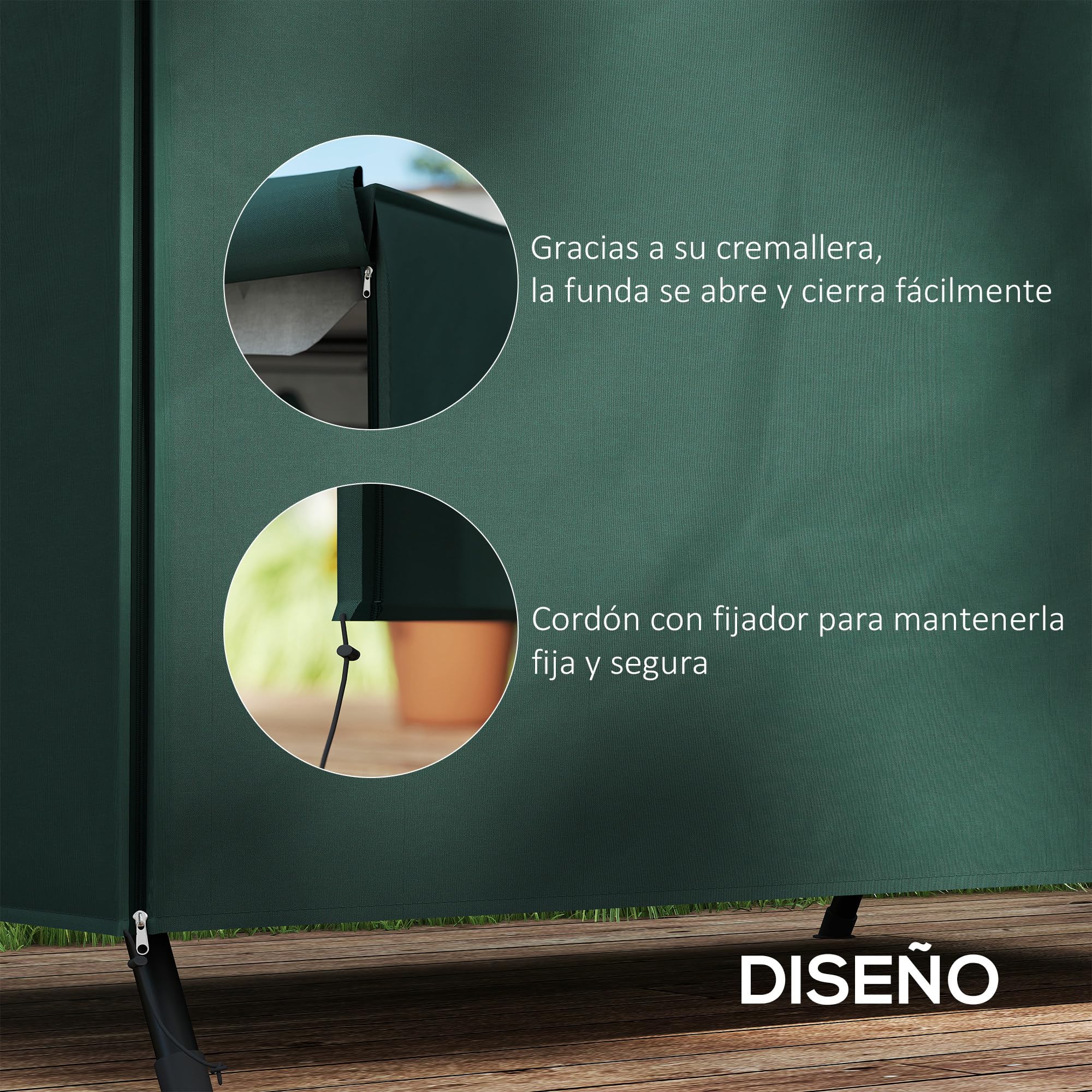 Outsunny Funda para Columpios de Exterior Impermeable con Cremallera Cubierta Muebles para Exterior de Tela Oxford 600D Ideal Columpios 205x124x164 cm Verde Oscuro