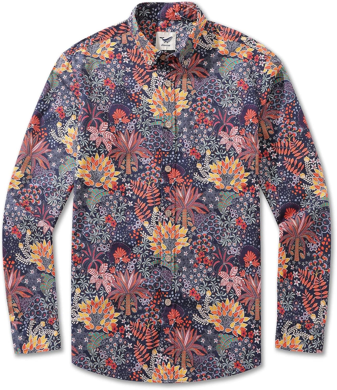 Men's Hawaiian Shirt Quirky Plants Print Cotton Button-Down Long Sleeve Aloha Shirt Quirky Plants Long Sleeve Shirt