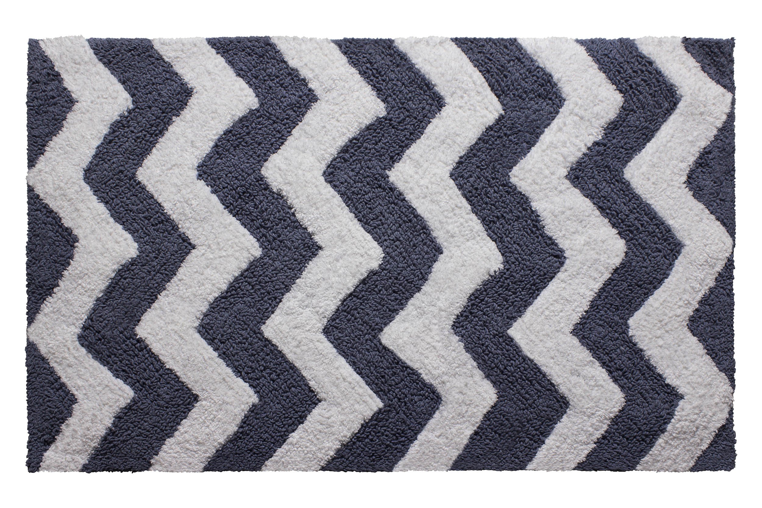 Jean Pierre Reversible Cotton ZigZag 21" x 34" Bath Rug, Denim Blue