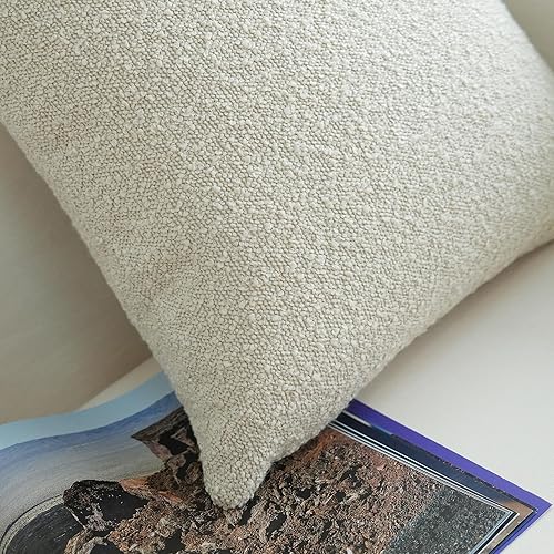 Miniatura 4 de JOJUSIS Paquete de 2 fundas de almohada con textura de boucle, fundas de almohada sólidas, decoración del hogar, 18 x 18 pulgadas, color blanco