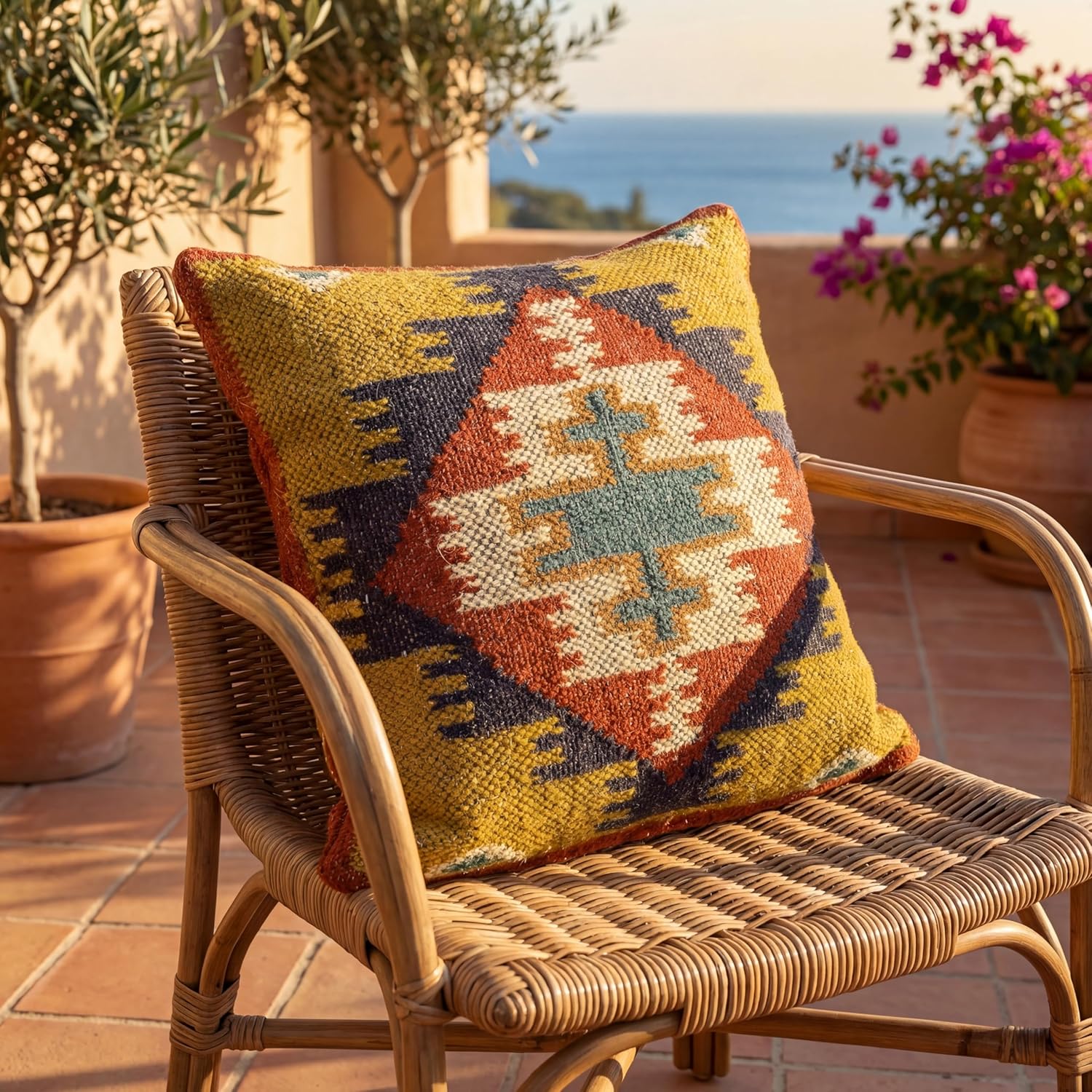 Trade Star 70% Jute 30% Wool Throw Cushion Cover Reversible Kilim Pillow Cover Decorative Pillow Highly Durable Quality Handwoven Cushion Case Rug Pillowcase 18x18 Inches (Kilim 1)