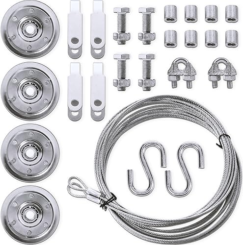 Kit de cable y polea para puerta de garaje, 2 cables galvanizados para puerta de garaje, 4 piezas de repuesto de polea resistente de 3 pulgadas