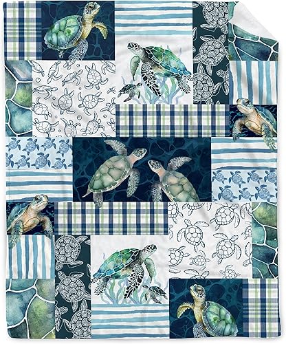 Miniatura 1 de Manta de regalo de franela de vellón de tortugas marinas, manta ligera y suave bonita y acogedora para cama, sofá, viajes al aire libre, 40 x 50