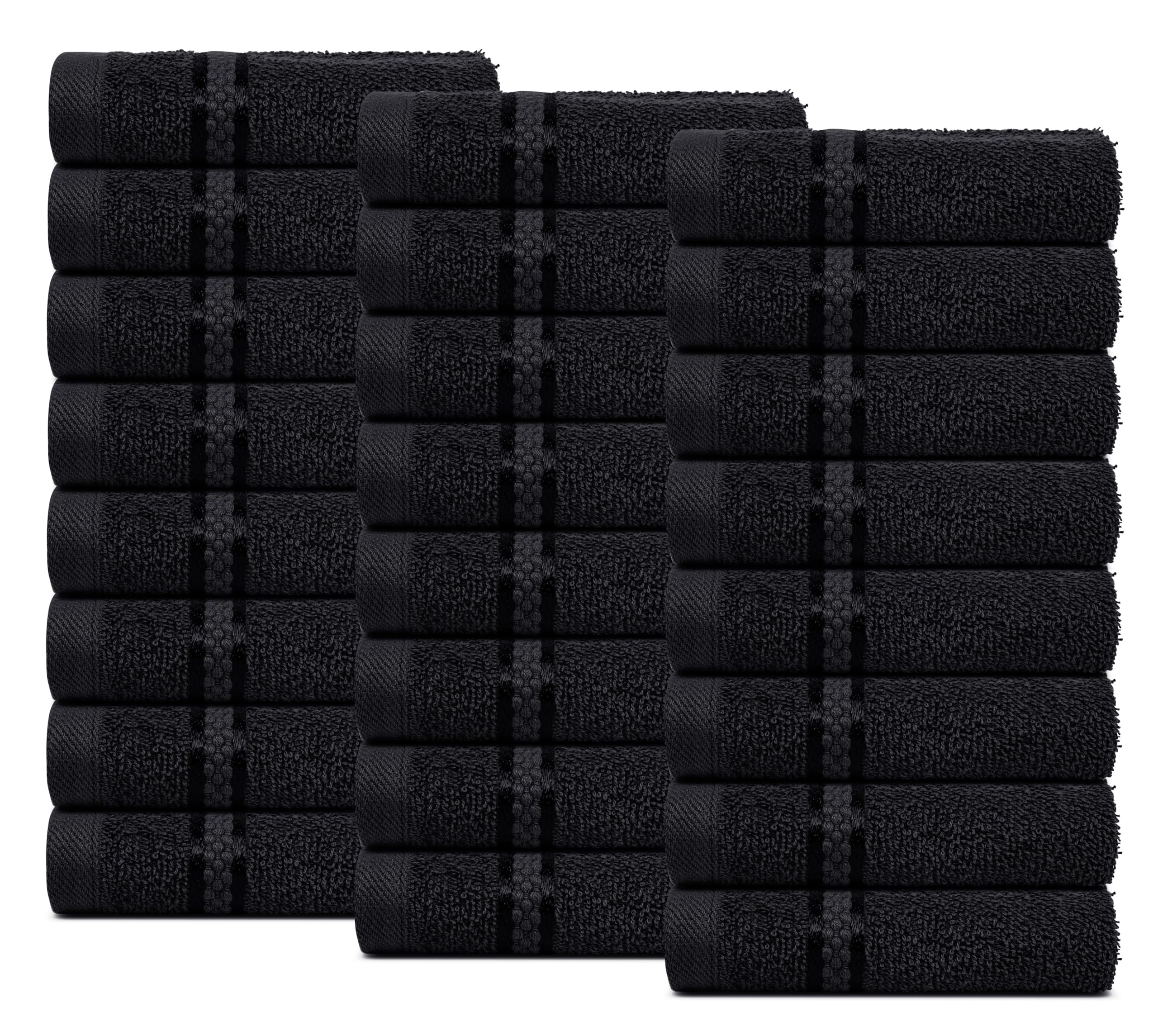 Dewall MaisonsElegant Black 24-Piece Cotton Washcloth Pack - Superior Cloth, Soft and Absorbent, 12" x 12" Size - Perfect for Bathroom, Spa, Facial Care - Premium Hand and Face Towel Solution