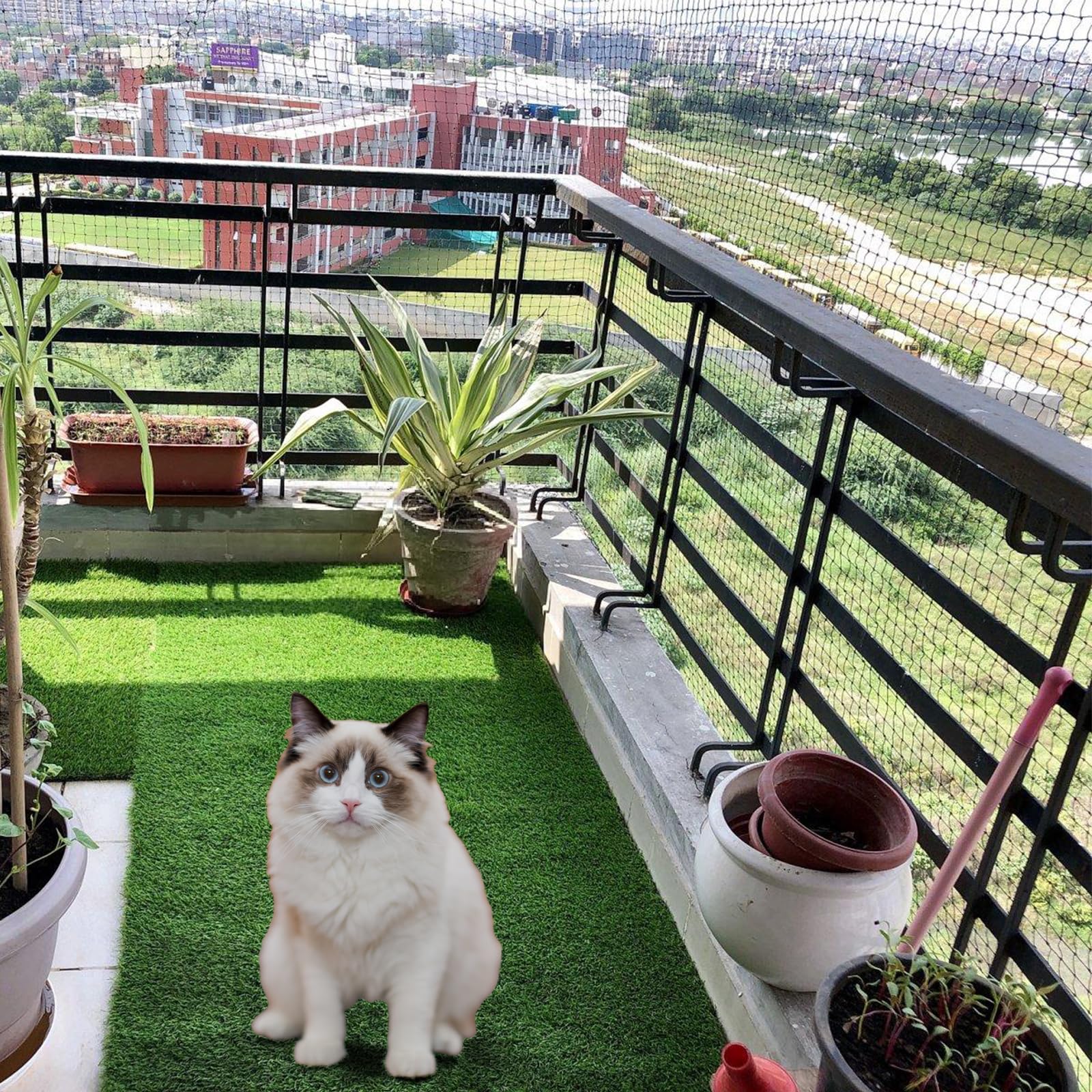 OFFOF Red para gatos para balcón, red de protección para gatos reforzada con alambre, resistente a mordeduras y desgarros, resistente a los rayos UV, resistente a la intemperie, ideal para ventanas