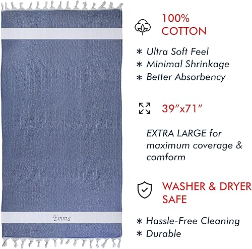 Miniatura 4 de LadybirdsUSA Toalla de playa turca personalizada, 100% algodón, bordada, 39 x 71 pulgadas, secado rápido, sin arena, peso ligero, recuerdos de