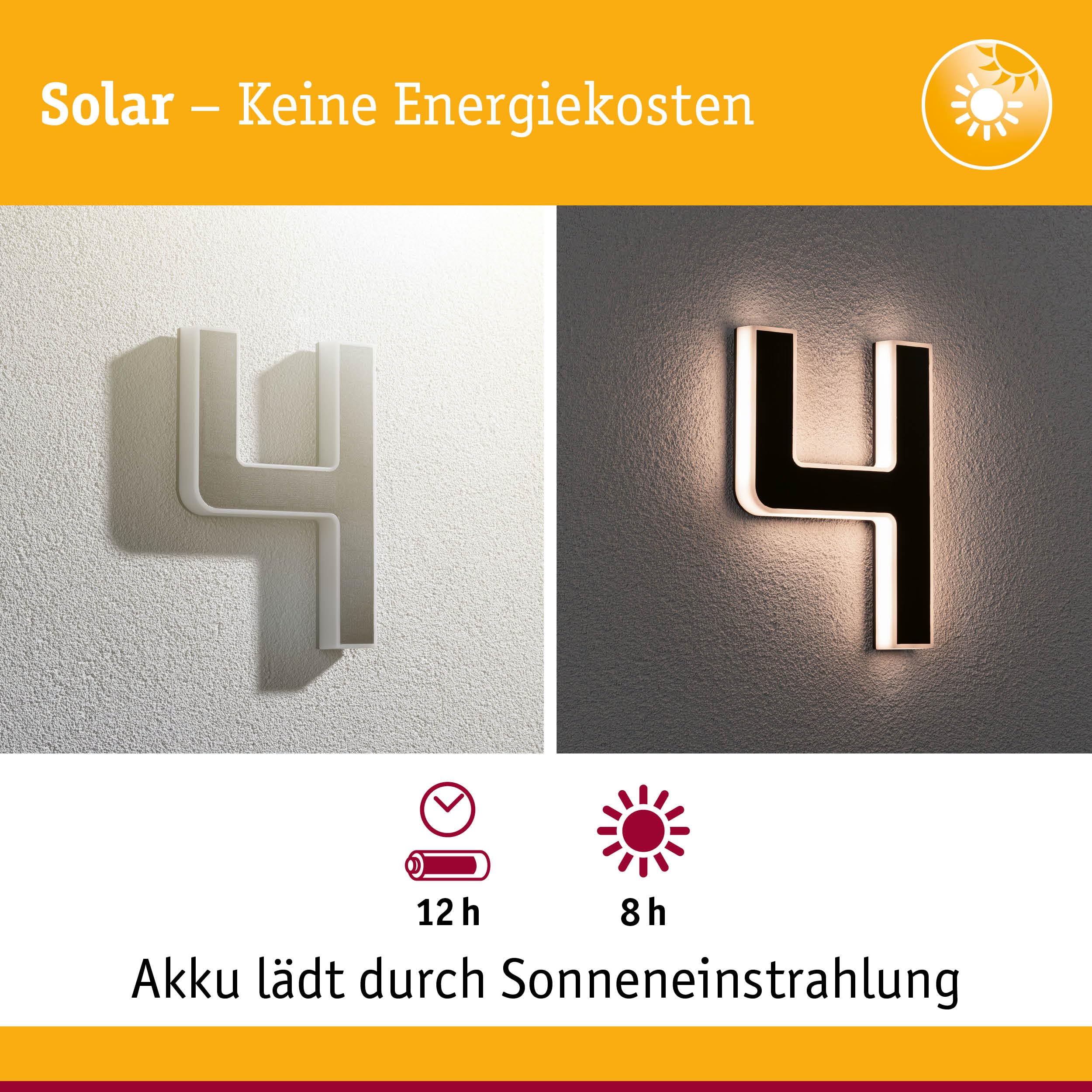 Paulmann 79845 Lampada solare LED per numero civico 4 IP44 bianco caldo batteria sostituibile incl. 1 da 0,2 W nero plastica luce solare 3000K
