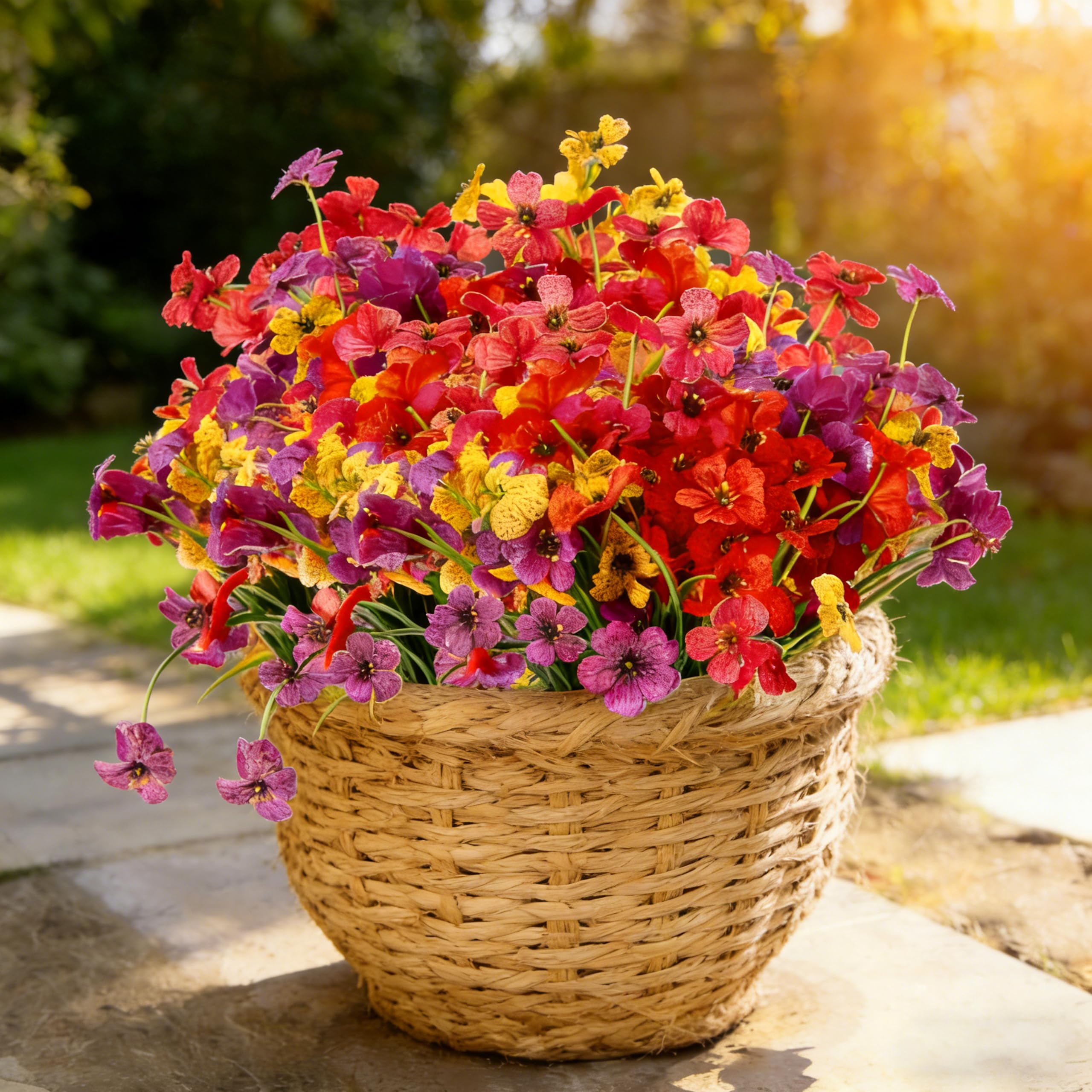 DBFAIRY 16 Bundles Artificial Flowers for Outdoor, 4 Colors Mixed Fake Silk Flowers UV Resistant Faux Flowers for Home Garden Yard Porch Decor