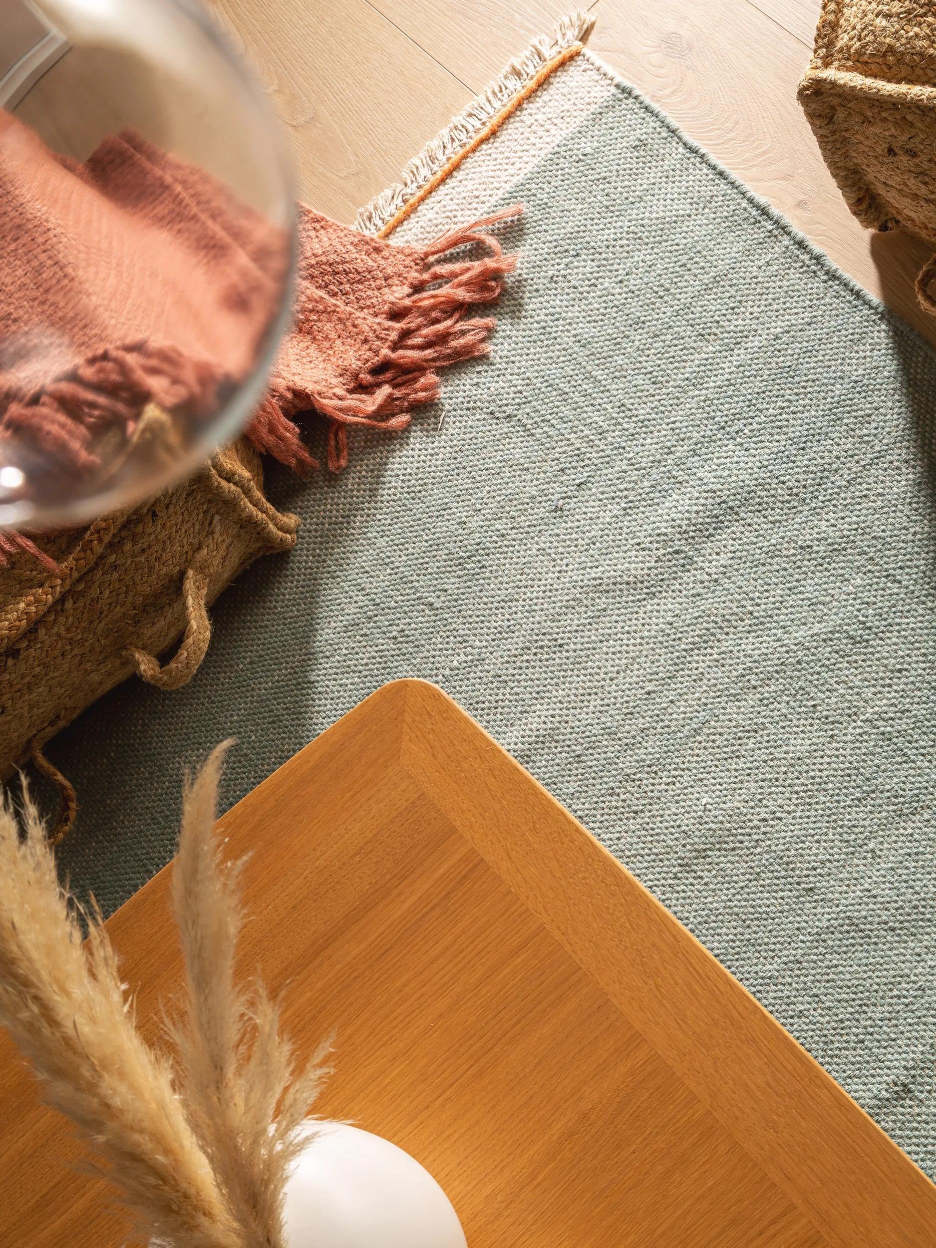 benuta Tapis en laine pop Karla - Menthe 200 x 300 cm - Coton, Laine - Rectangulaire & Style : uni, Hygge & Cozy, Minimaliste - Facile d'entretien pour salon chambre à coucher