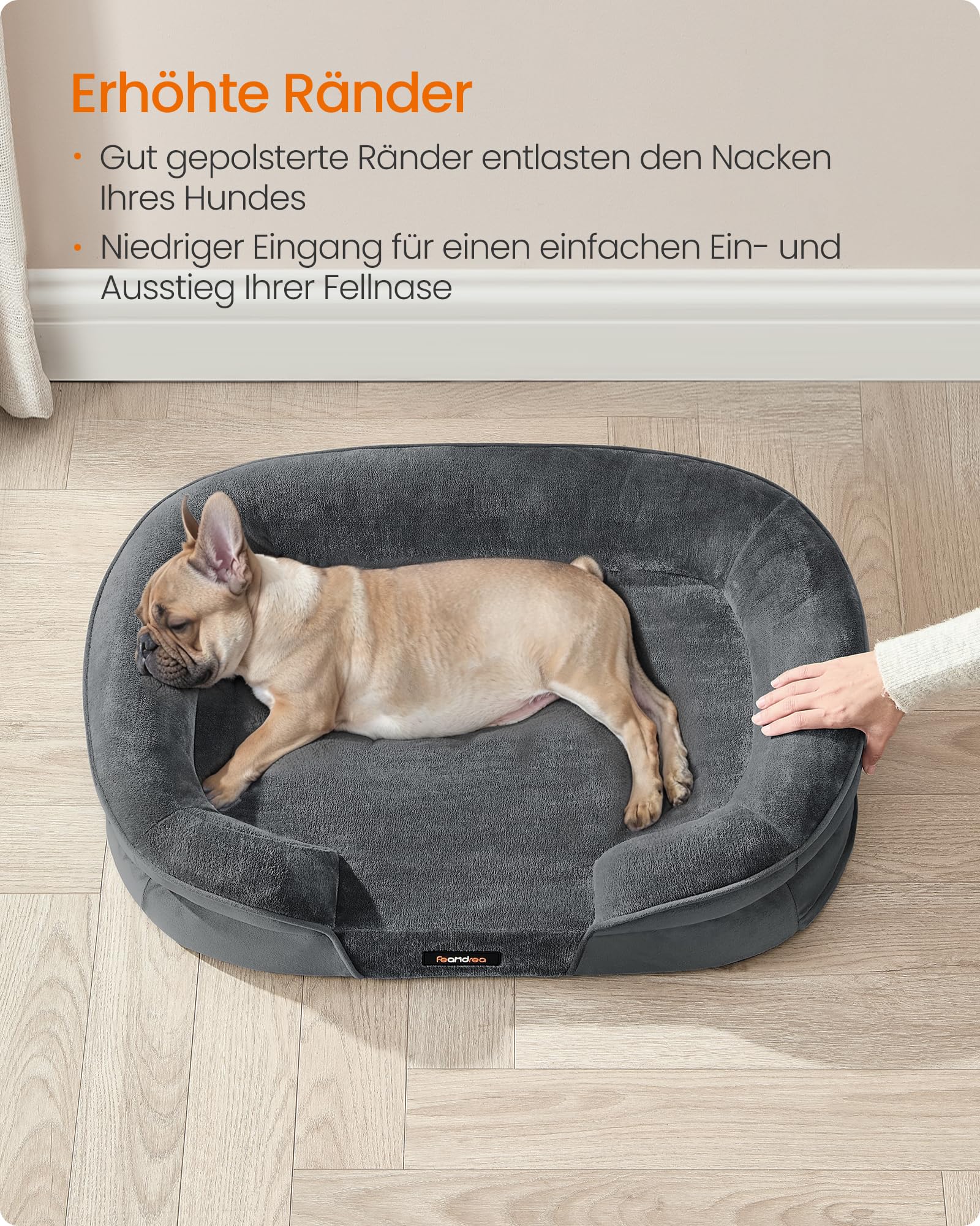 Feandrea Hundebett, orthopädisch, für mittelgroße Hunde, 76 x 51 x 18 cm