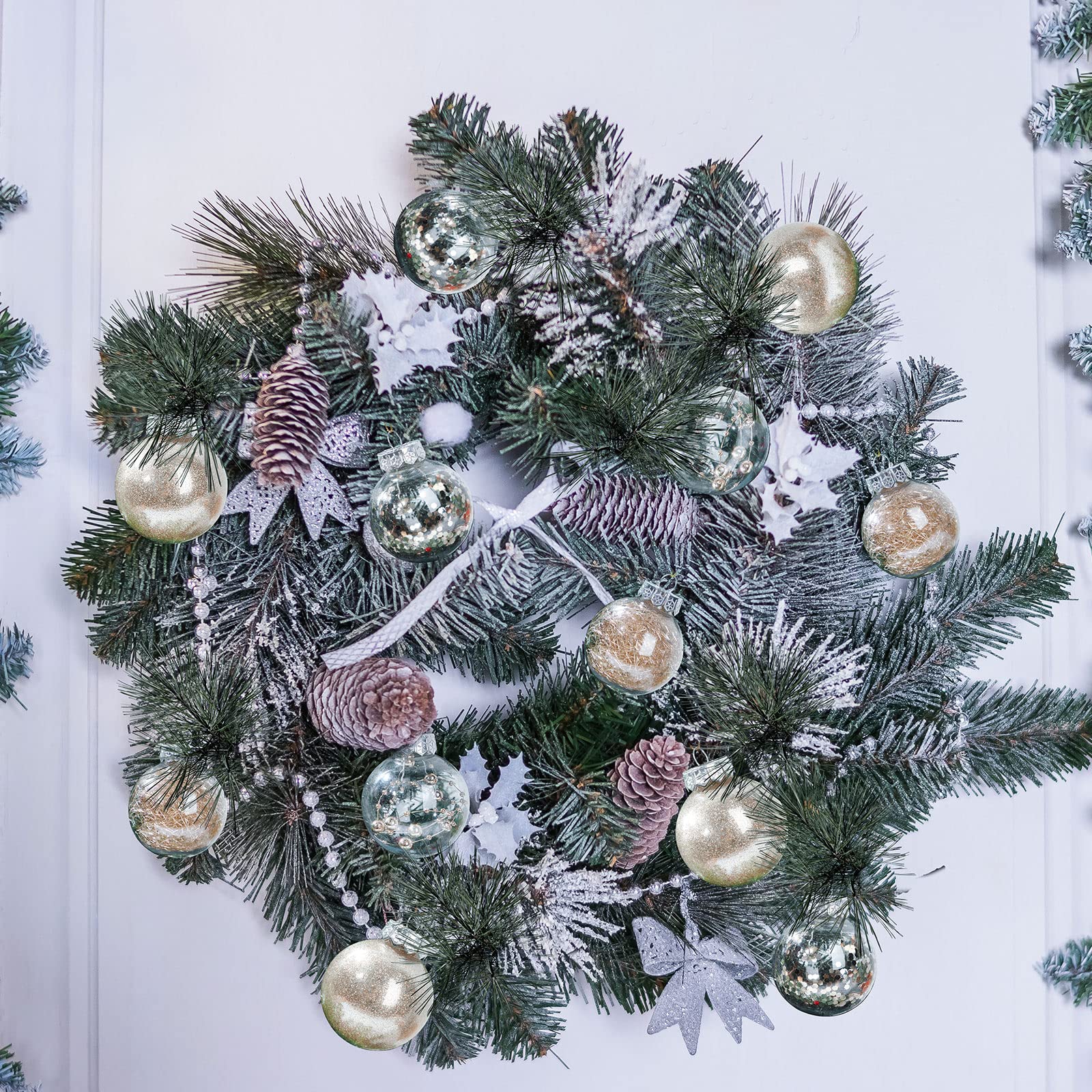 Lot de 24 boules de Noël en plastique incassable avec une étoile de sapin de Noël pour Noël, Nouvel An, mariage, maison, vacances, décoration de fête (champagne doré)
