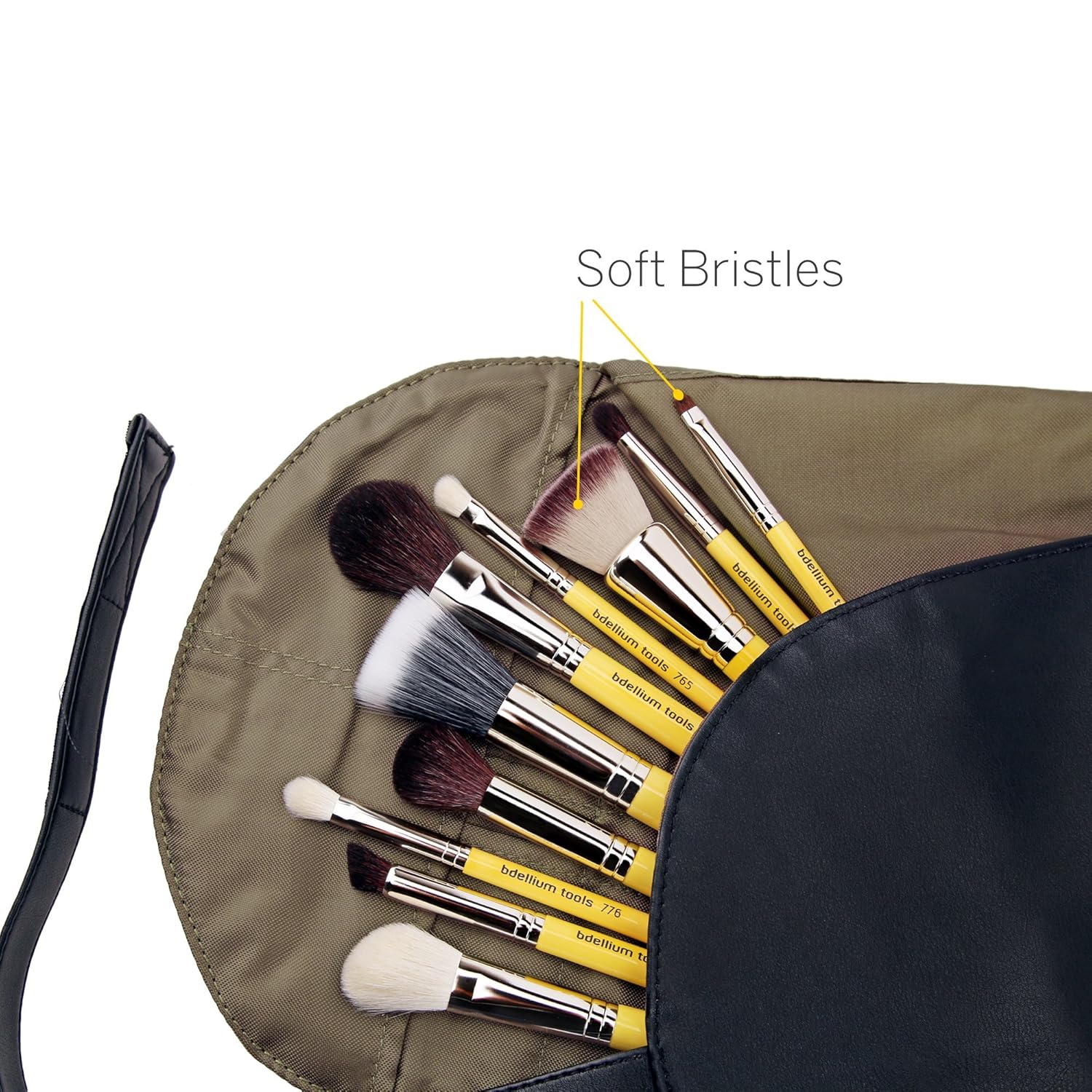 Bdellium Tools Studio Mineral 10pc. Brush Set with Roll-up Pouch - Designed for Use with Mineral Makeup (Yellow, 1pc)