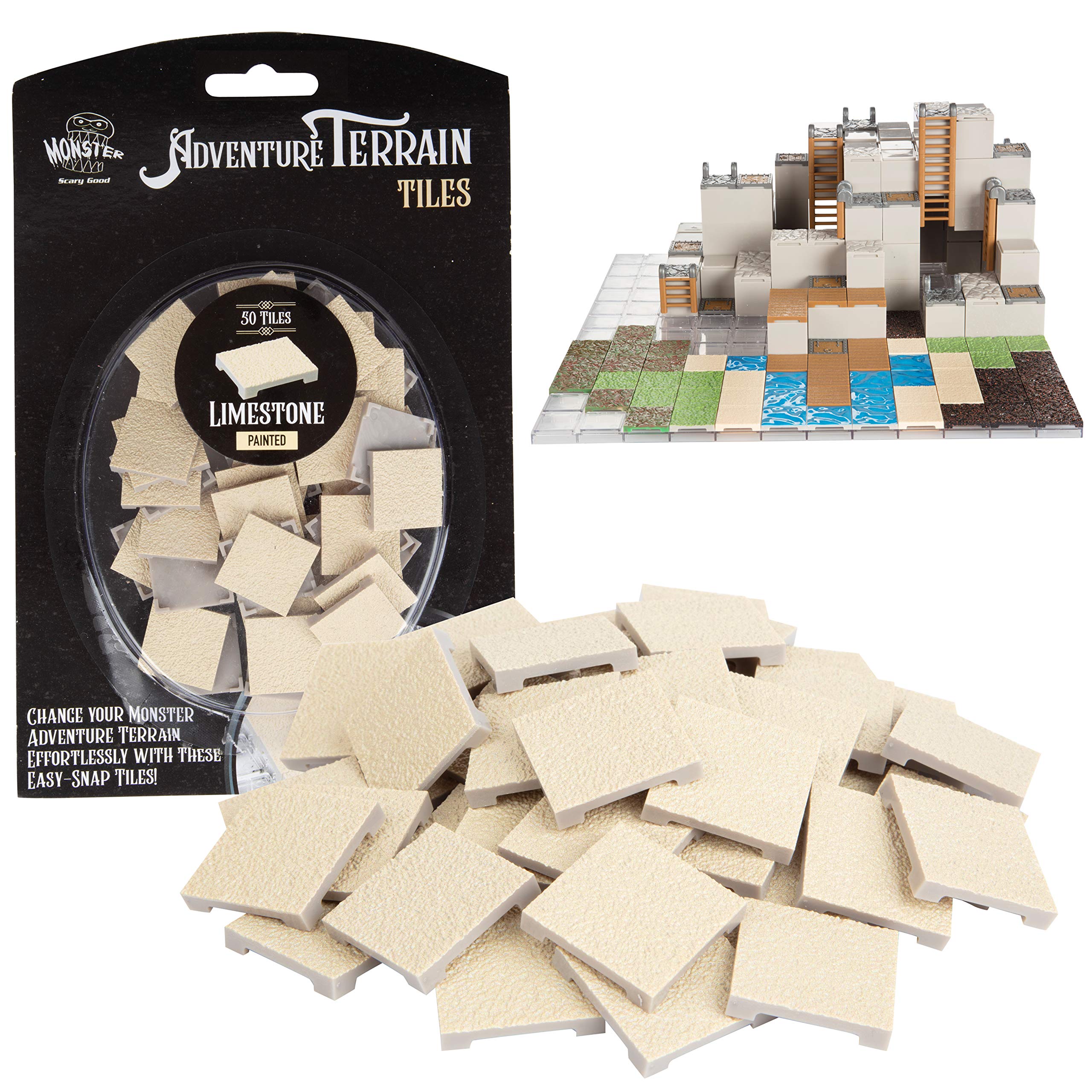 Monster Adventure Terrain- 50pc Limestone Tile Expansion Pack- Hand-Painted 1x1 - Tile Set- Amazing Tabletop Terrain in Minute- Customize Your D&D and Pathfinder Dungeons