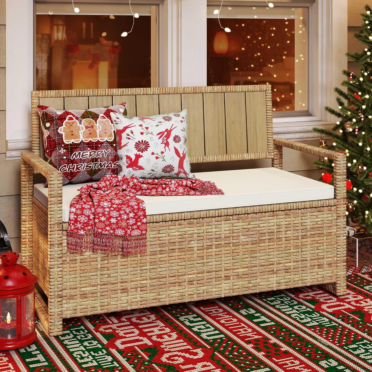 YITAHOME 70 Gallon Outdoor Storage Bench, All-Weather PE Rattan Deck Box, Wicker Storage Seat Box for Patio Furniture, Outdoor Cushions, Pool Storage and Garden Tools - Beige