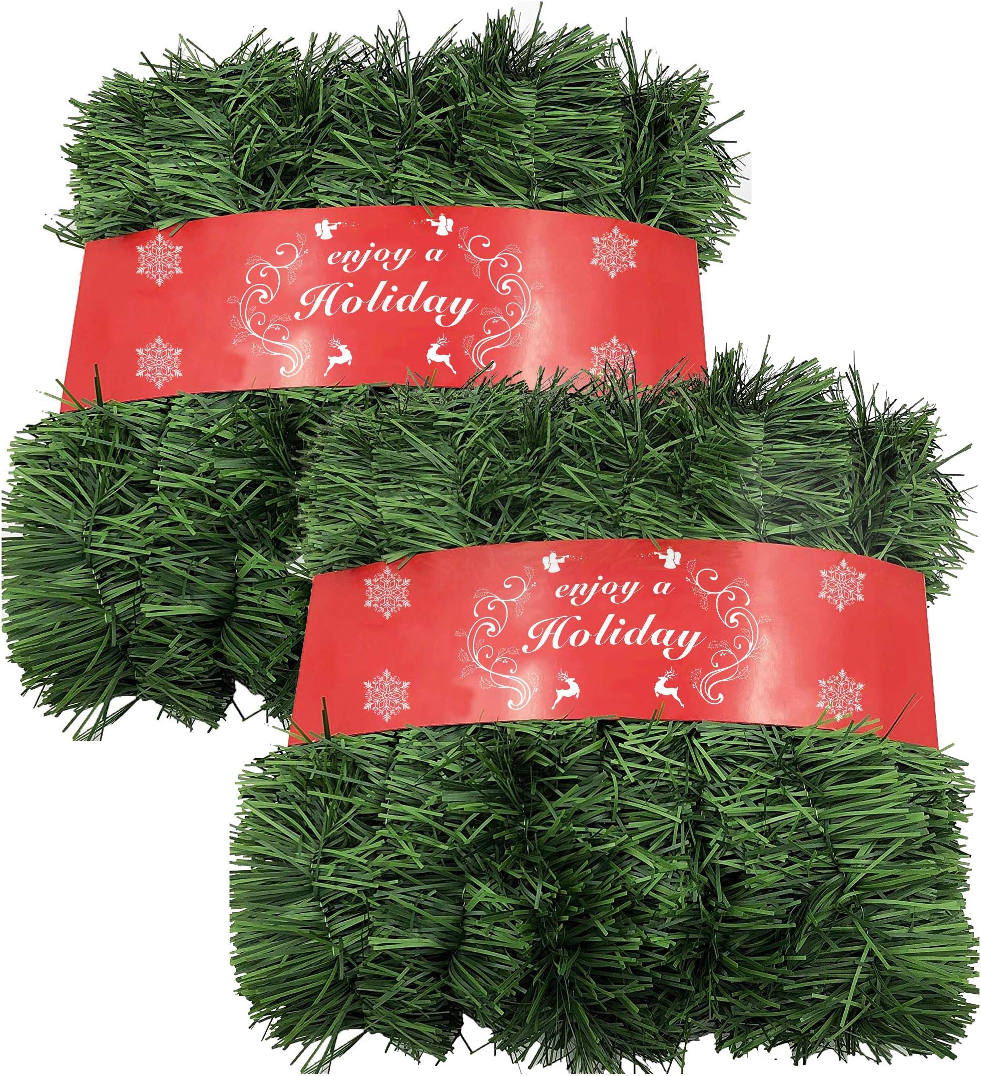 ATNKE 52Feet/16M Christmas Garland Decorations,Non-Lit Soft Green Holiday Decor for Outdoor or Indoor Use Home Garden Artificial Greenery or Wedding Party,Stairs,fireplaces Decoration/Green-2Pcs