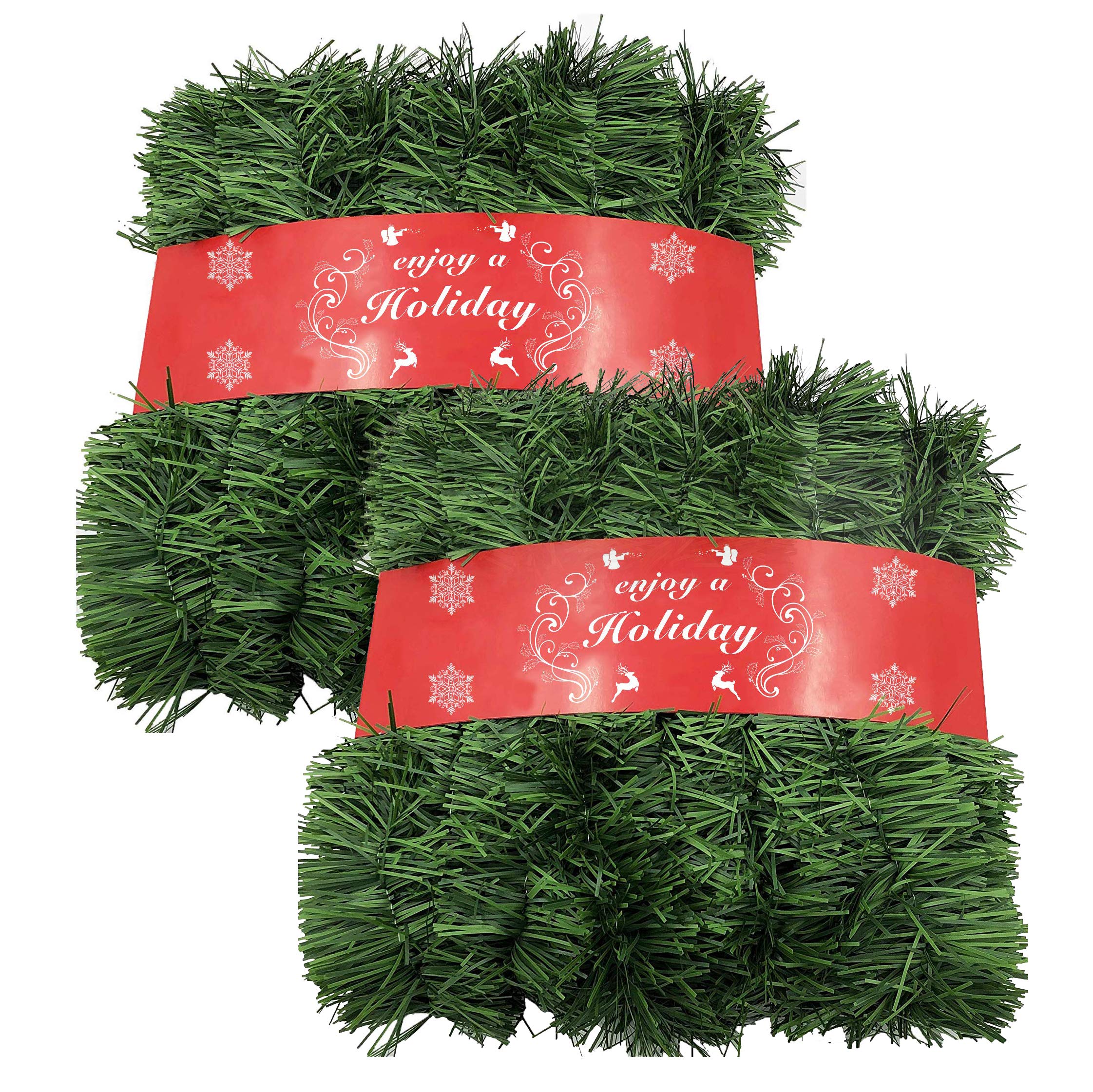 ATNKE52Feet/16M Christmas Garland Decorations,Non-Lit Soft Green Holiday Decor for Outdoor or Indoor Use Home Garden Artificial Greenery or Wedding Party,Stairs,fireplaces Decoration/Green-2Pcs