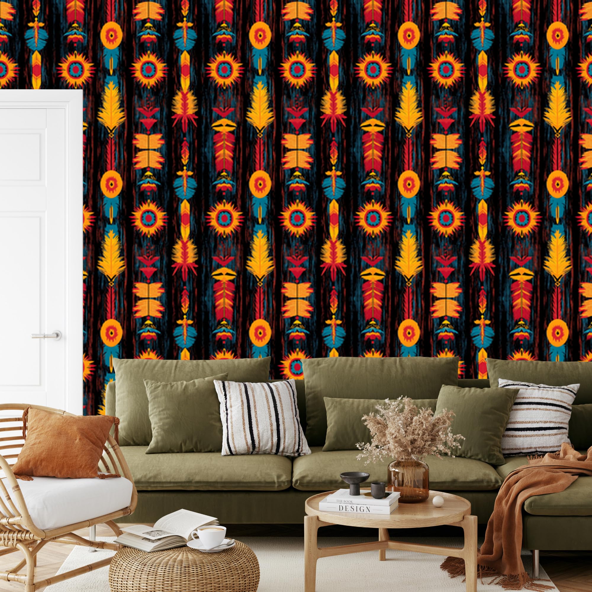 Vliestapete Boho – Schwarz und Bordeauxrot 50 x 1000 cm | Ausdrucksstarke Bildgestaltung; Charaktervoller Raumschmuck; Harmonische Akzentfläche; Kleister im Set