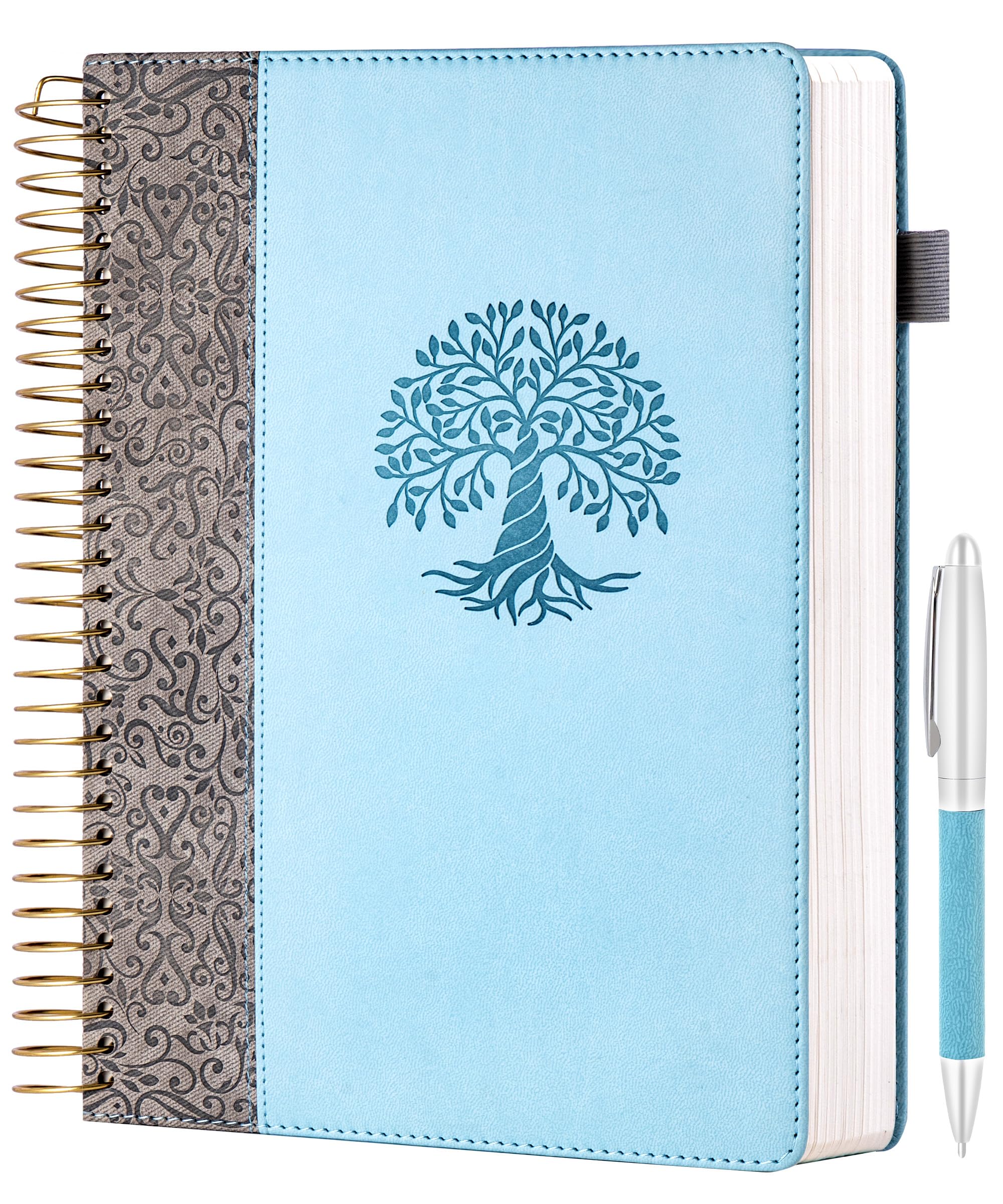 FLYING EAGLE Blue Spiral Notebook Leather Journal for Men Women 300 Pages Large Notebook 7" X 10" B5 Notebooks for Work, Note Taking, Writing Lined