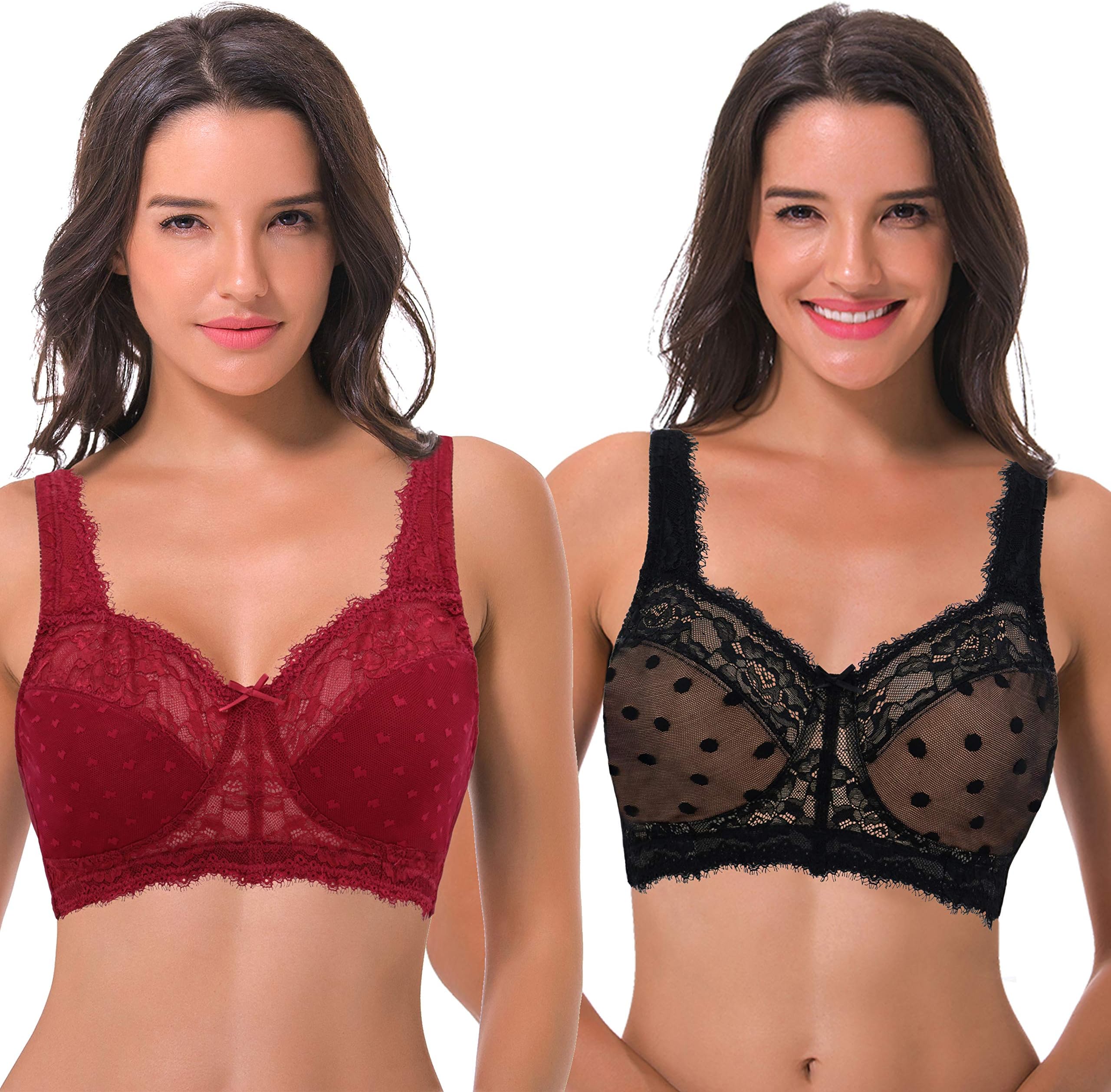 Curve MusePlus Size Unlined Minimiser Wirefree Bras with Embroidery Lace-3 Pack