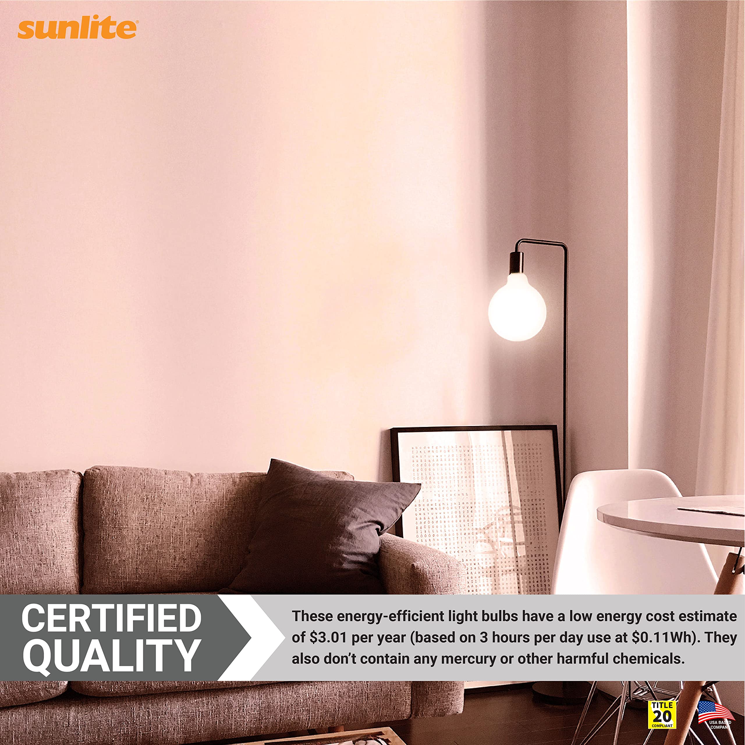 Sunlite 41684 Incandescent G40 Globe Light Bulb, Frosted, 25 Watts, 128 Lumens, Medium E26 Base, Decorative, Dimmable, Pendant, Vanity Mirror, 2600K Warm White, 4 Count