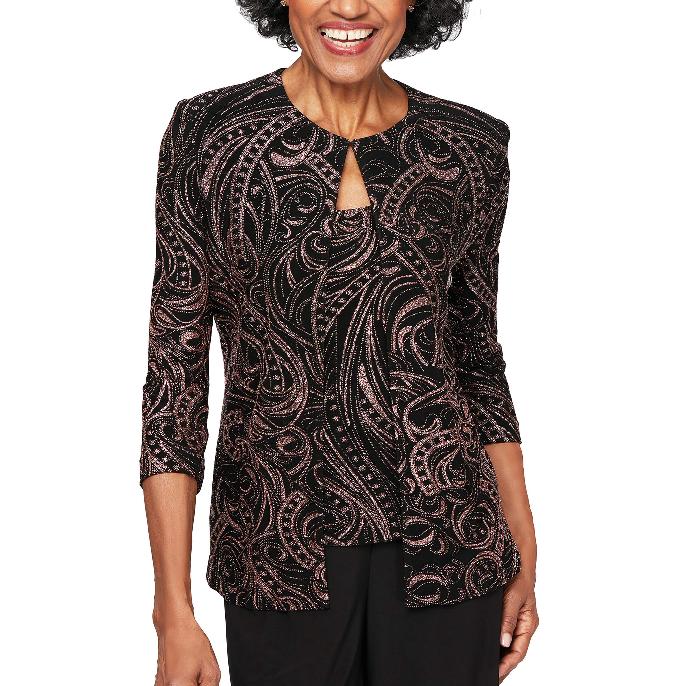 Alex EveningsWomen's Jewel Neckline Glitter Knit Twinset (Regular and Petite)