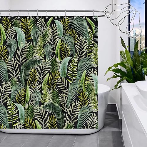 Miniatura 7 de Cortina de ducha verde para baño, juego de hojas de palmera, moderna cortina de ducha tropical, arte de selva, naturaleza, decoración de baño,