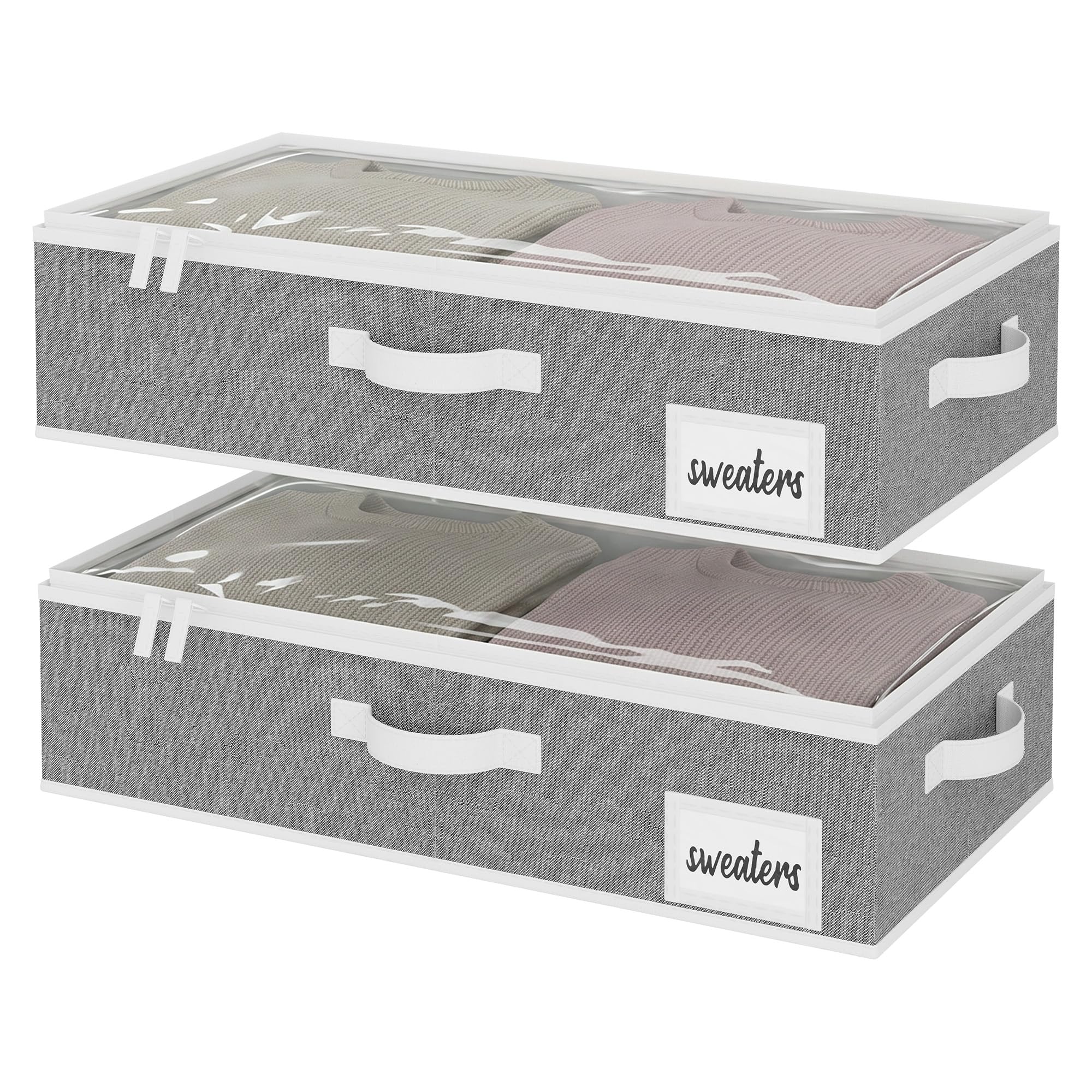 Storageworks Grey Large Under Bed Storage Box With Lid, Ultra-Thick Fabric Underbed Storage Containers With Lids, Large Under-Bed Clothes Box Organiser For Bedroom Organising Sweater, 2-Pack