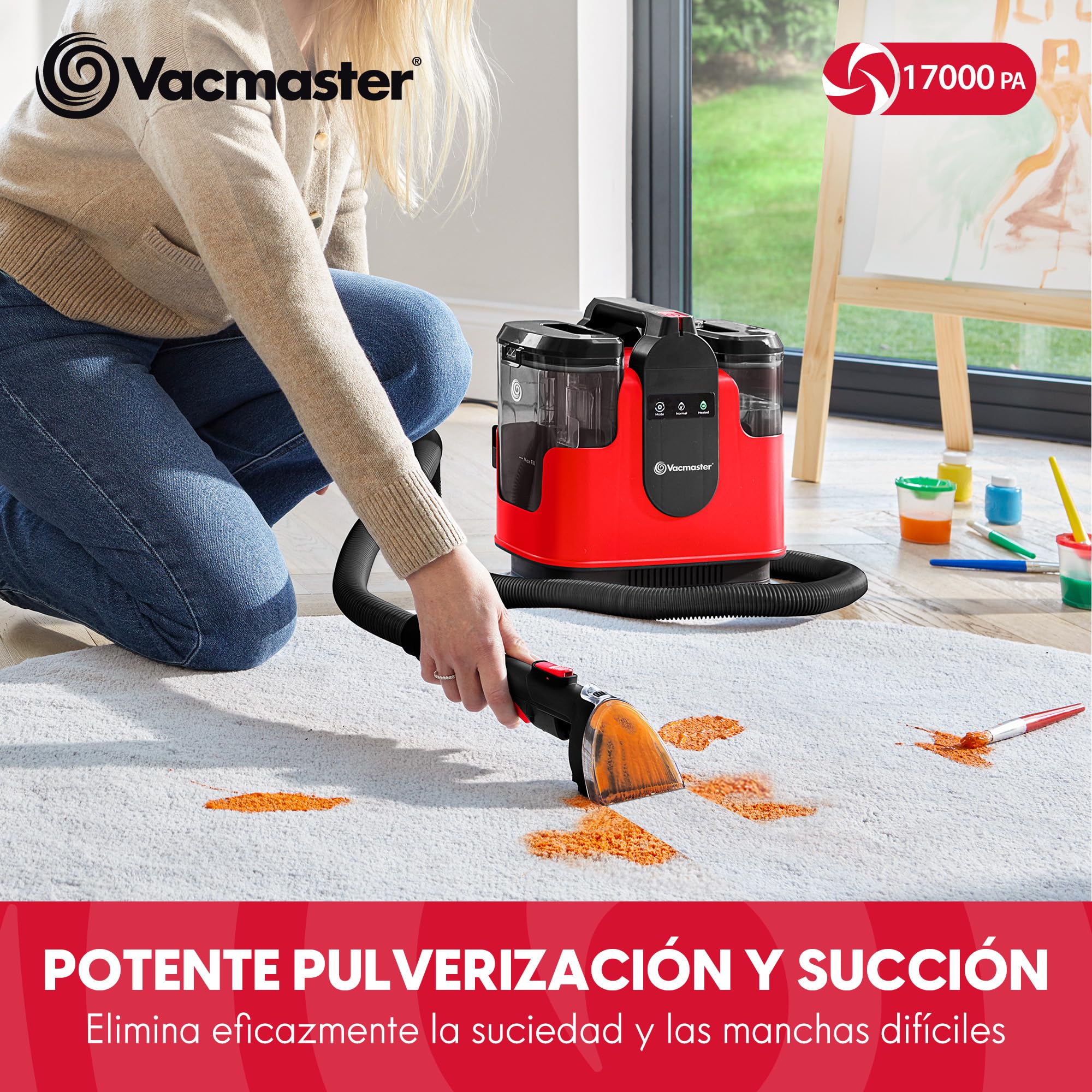 Vacmaster 1150W Aspiradora de Agua Tapicería con Función de Autolimpieza Limpiador de Tapicerías Portátil 17kPa Pelos de Mascotas Sofás Colchones Alfombras Coches Depósito Doble