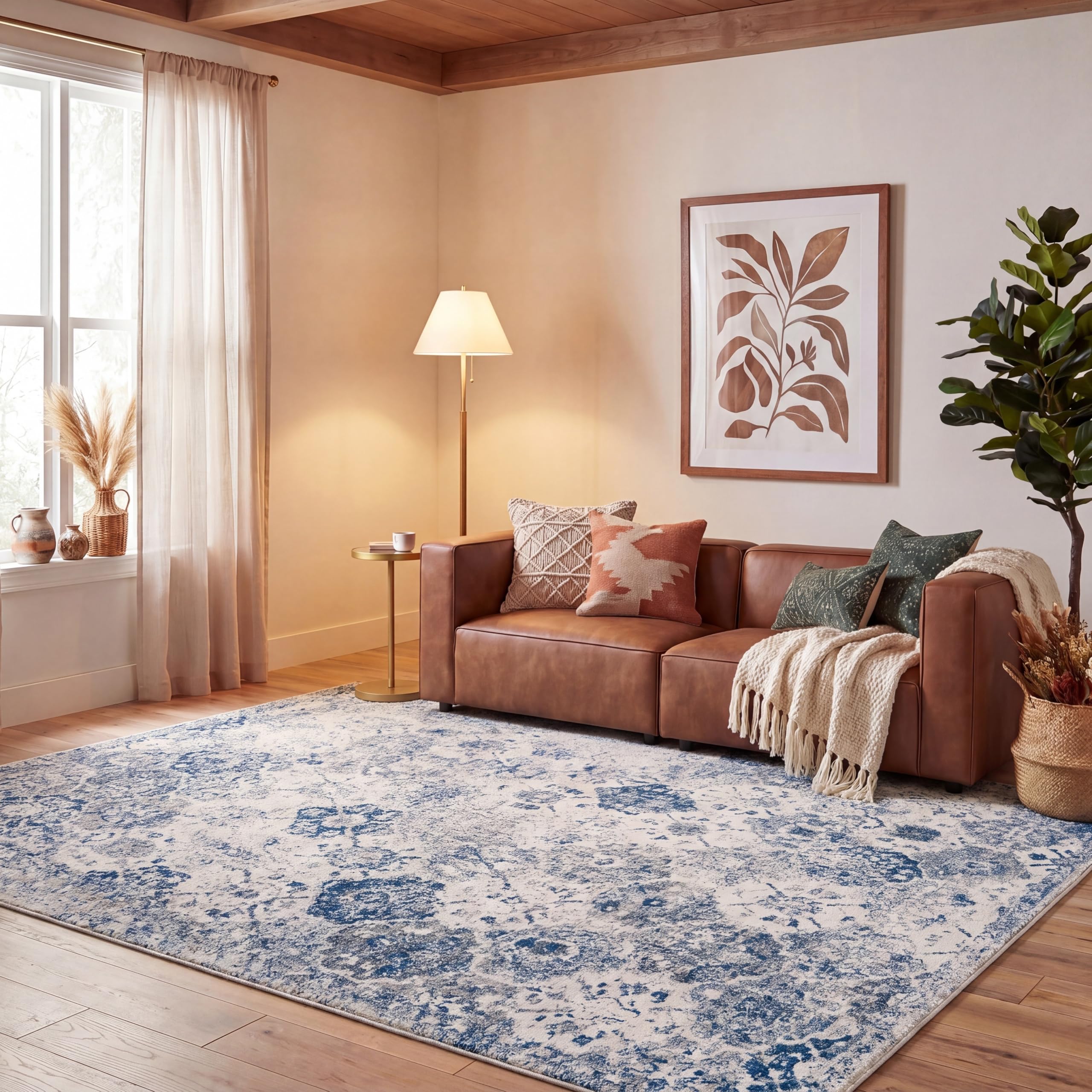 SAFAVIEH Madison Collection 11' x 15' White/Royal Blue MAD611C Boho Chic Floral Medallion Trellis Distressed Non-Shedding Living Room Bedroom Dining Home Office Area Rug