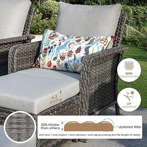 Miniatura 5 de Brafab Juego de muebles de patio de ratán de polietileno con cojín lavable, muebles de conversación al aire libre para jardín, piscina, balcón, beige