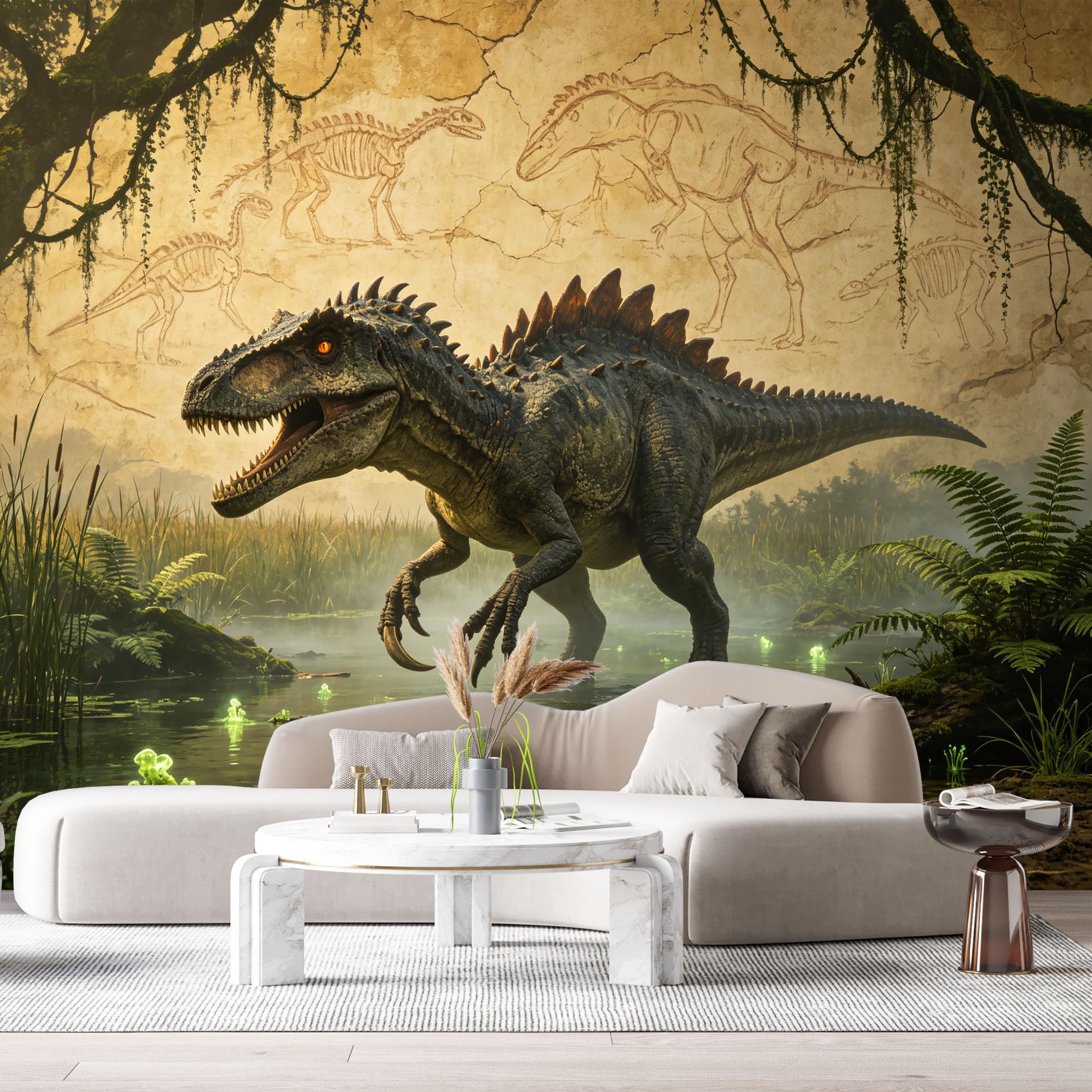 Custom Size Wall Mural Prehistoric Dinosaur Swamp 3D Realistic Fossil Art SelfAdhesive Art Prints Removable Large Wallpaper Boy Bedroom Esports Room Game Room Tenant Room Studio