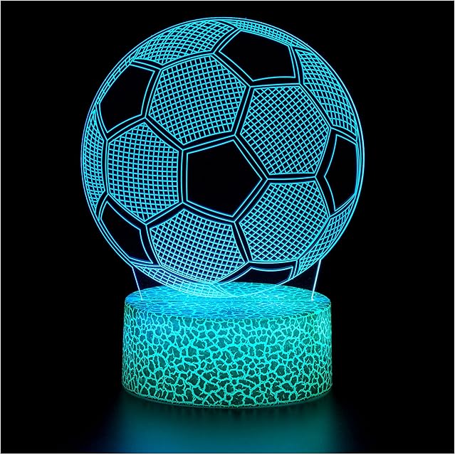 Football 3D Illusion Lamp Christmas Gift Night Light for Kids Boys Girls Men's Women's, ZNZ 16 Colors Auto Changing Touch Switch Desk Decoration Lamps Birthday Gift with Remote Control