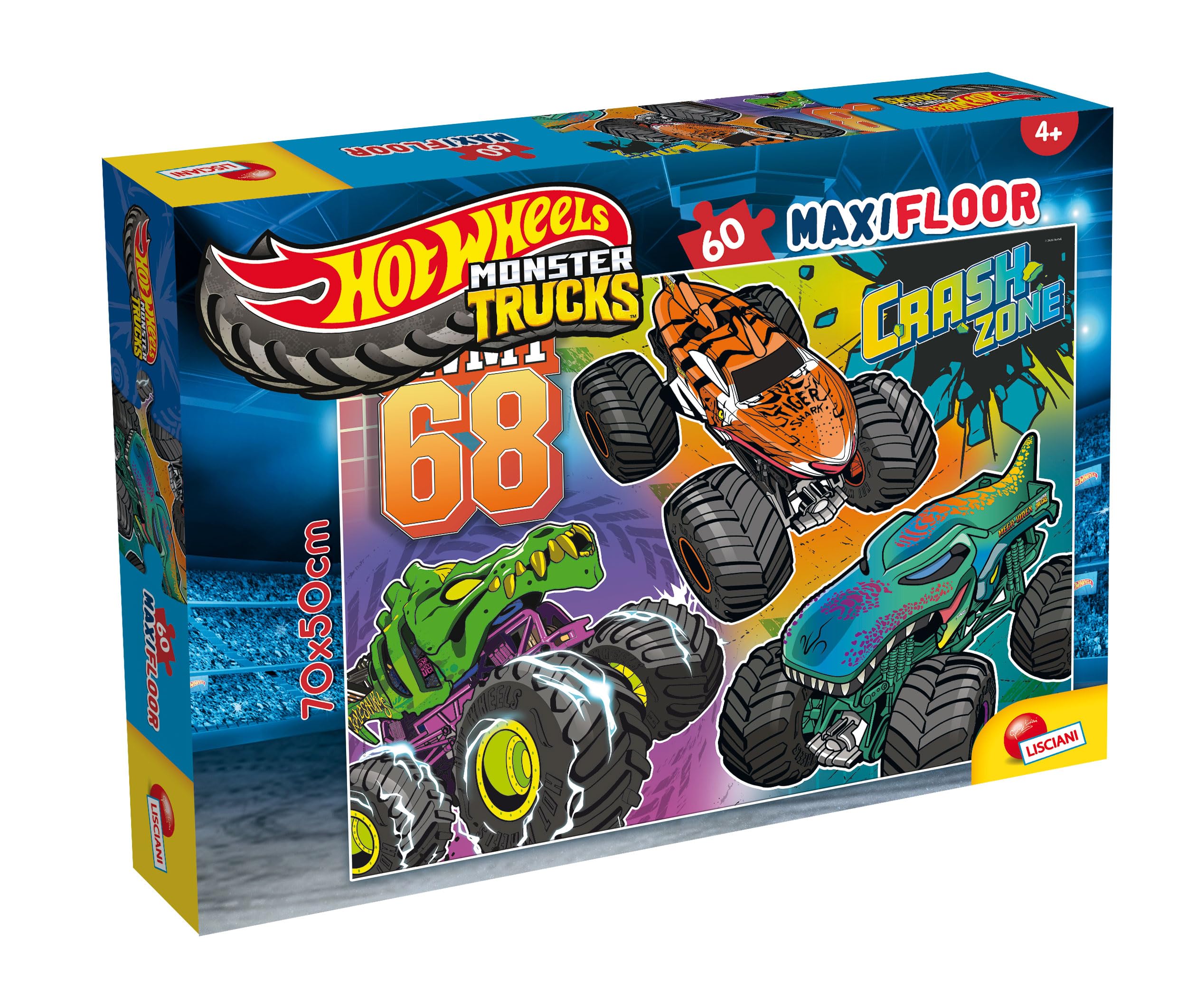 Lisciani - Hot Wheels Monster Trucks - Puzzle 2 x 60 Pieces for Children 4+ - MaxiFloor Puzzle 50 x 35 cm - Monster Trucks Illustrations - Construction and Observation Game - Creative Activity
