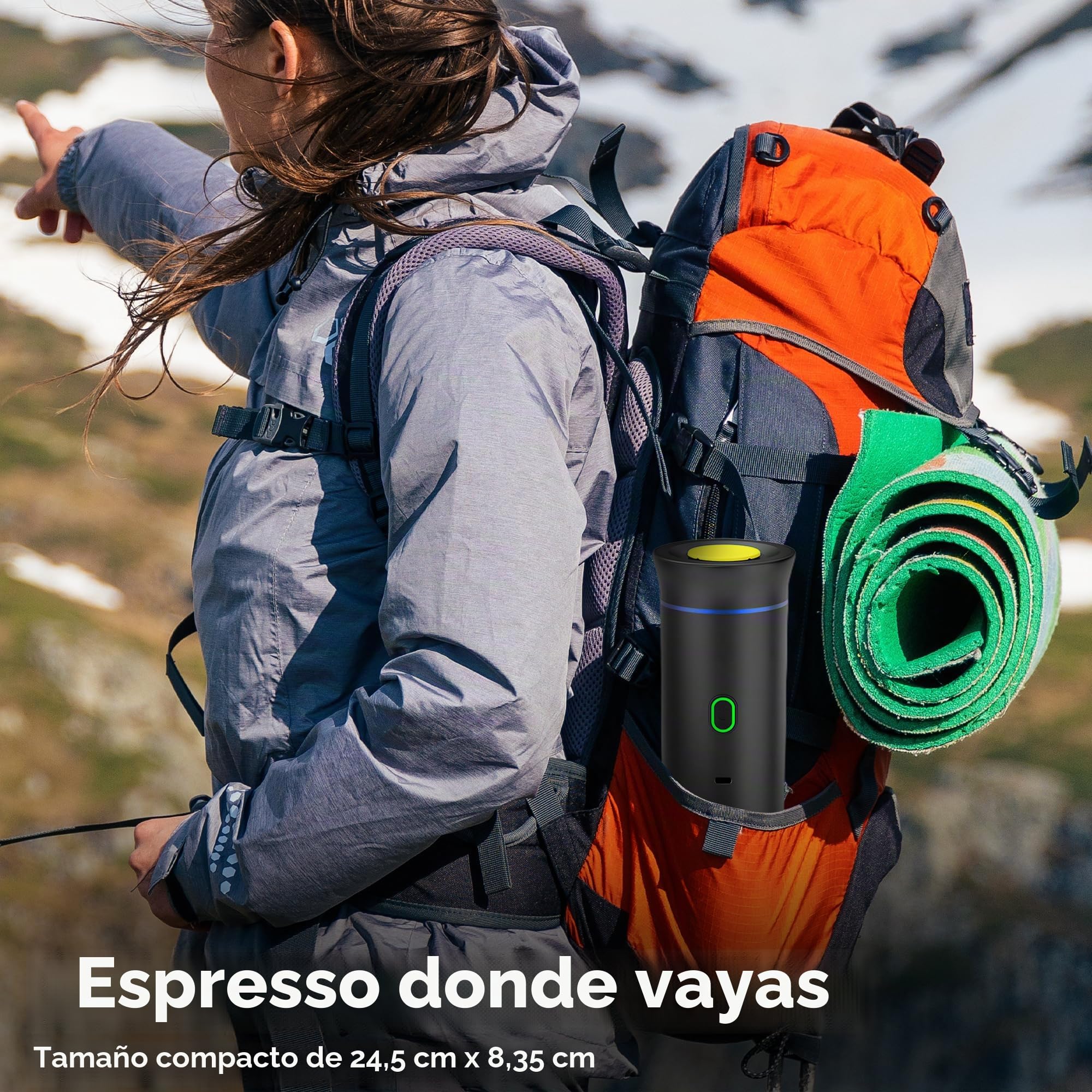 Máquina de Café Portátil, Cafetera Espresso 3 en 1 Eléctrica Portátil Expreso Recargable para Cápsulas Pequeñas o Grandes y Café Molido para Oficina Viaje Camping (Gris)