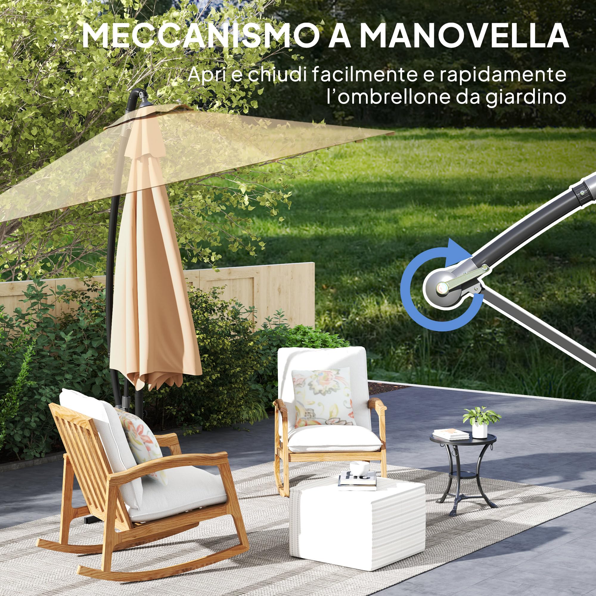Outsunny Ombrellone Decentrato Ø3 m Ombrellone da Giardino UV 50+ Cachi | Prese d'Aria, Base a Croce e Manovella, Inclinabile e Girevole, Metallo e Poliestere 180 g/㎡
