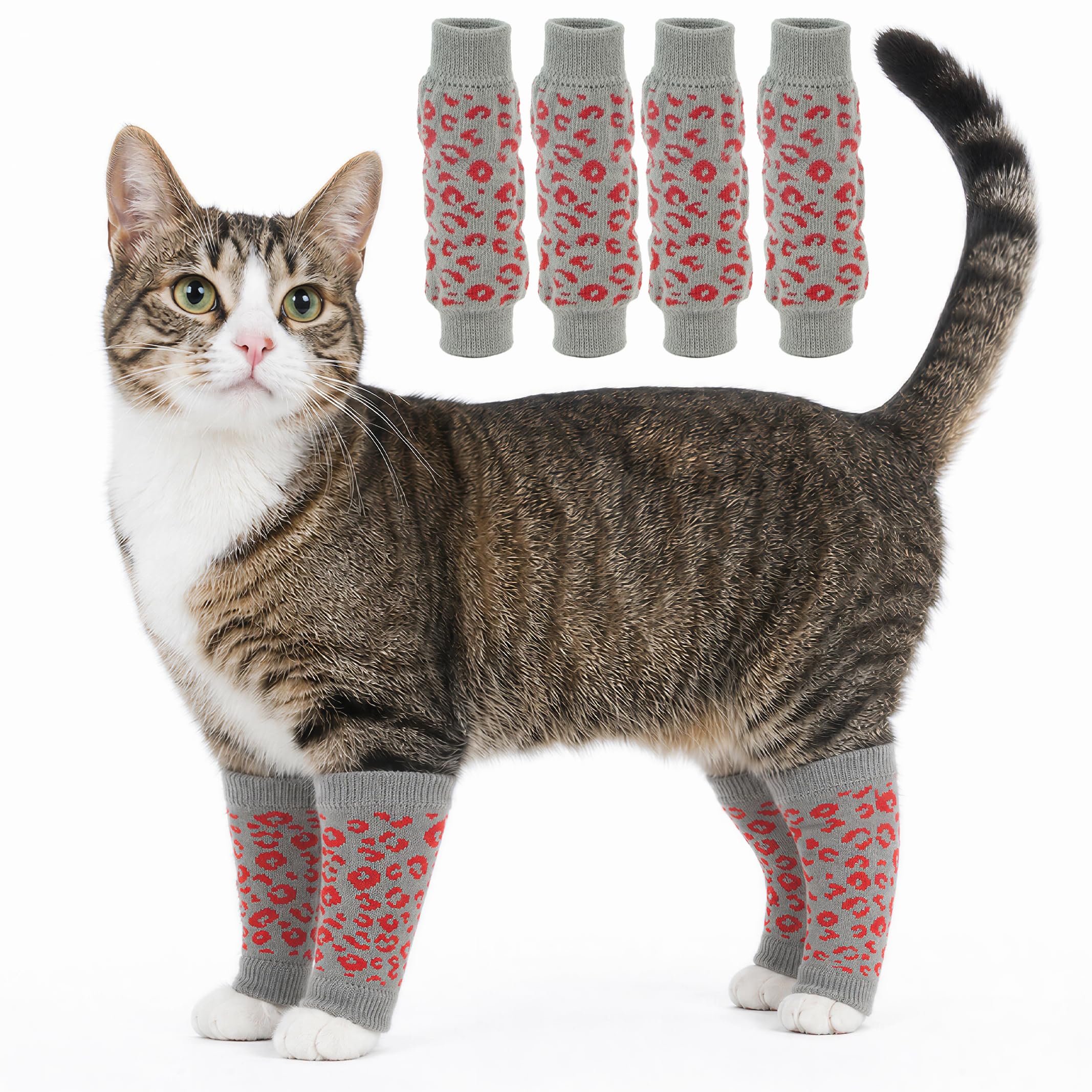 PUMYPOREITY 4 Pcs Dog Elbow Protector, Dog Leg Wrap, Dog Lick Sleeve To Prevent Licking Back Leg, Joint Protective Sleeve Arthritis (Grey leopard, M)