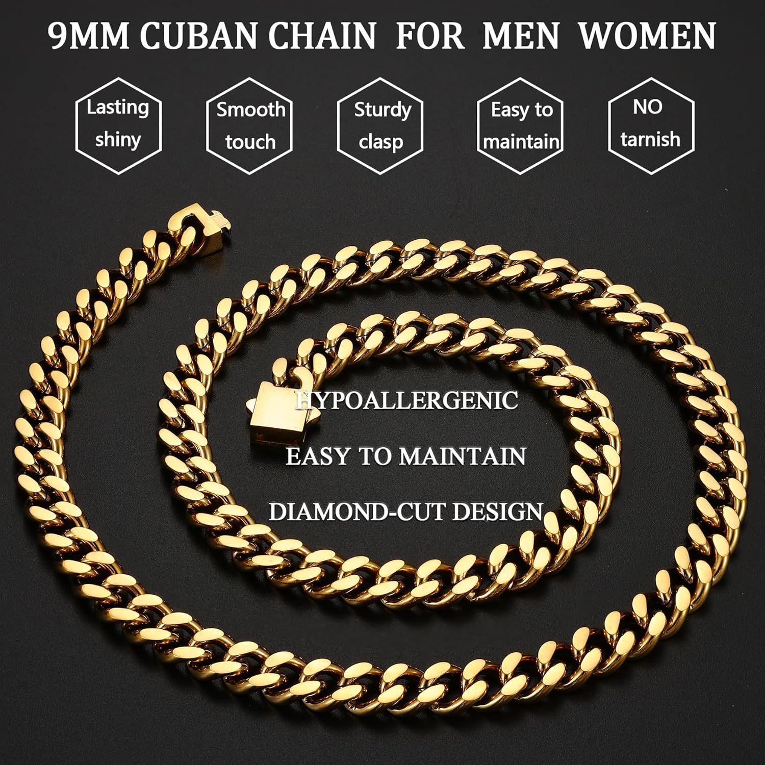 Fiusem Silver Tone/Black/14K Gold Plated Chain Necklace for Men, 5mm/6mm/7.5mm/8mm/9mm Stainless Steel Cuban Link Chain Necklace, Men's Chains 18-28 Inch Jewelry Gifts